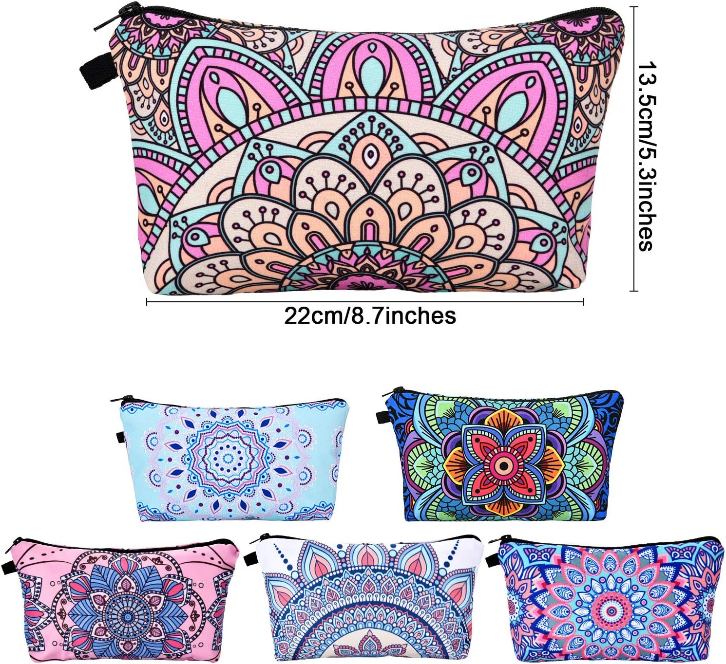 Chuangdi 6 Pieces Makeup Bag Toiletry Pouch Waterproof Cosmetic Bag with Mandala Flowers Patterns, 6 Styles image number 4