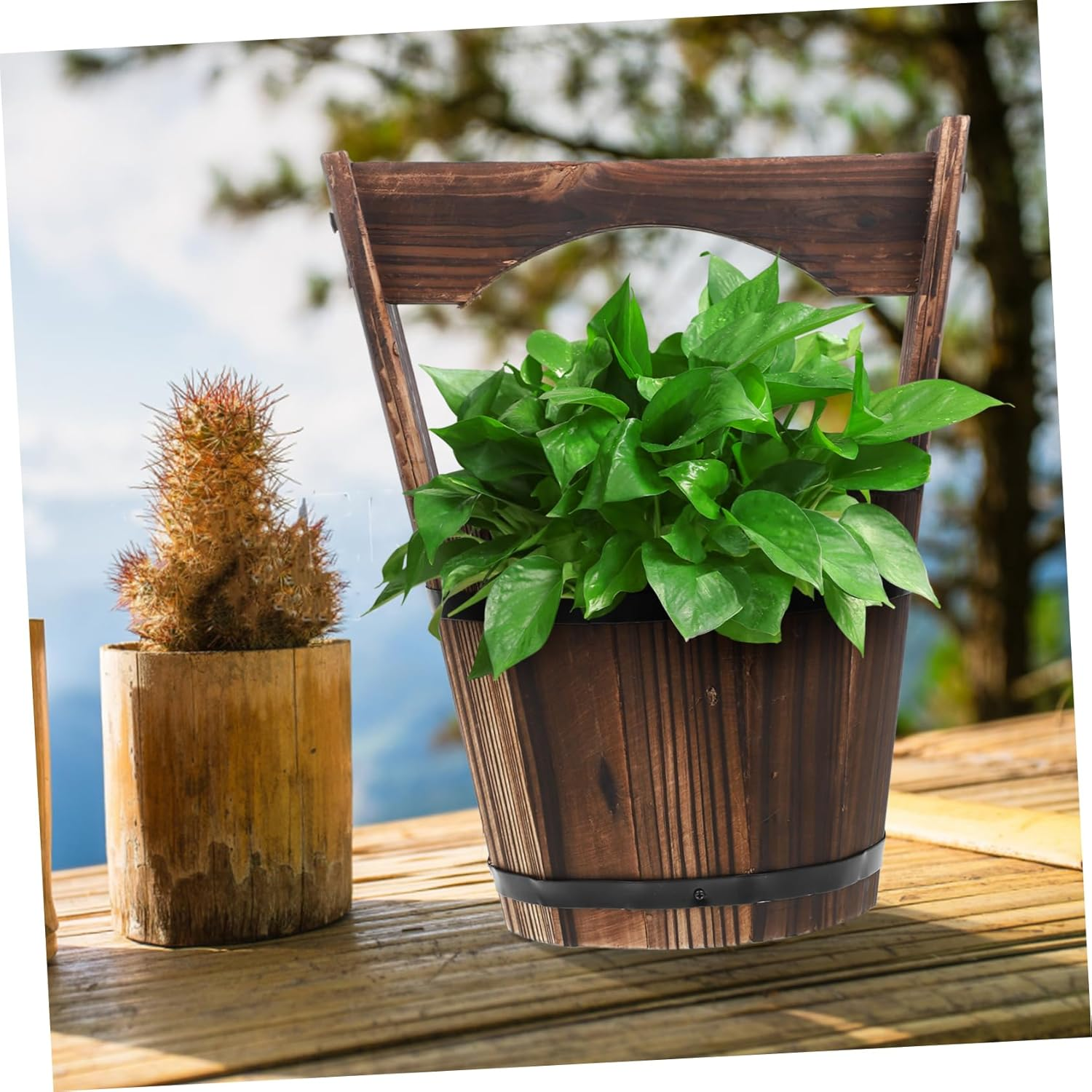 CIMAXIC Small Retro Planter Pot for Indoor Plants Barrel Planters Vegetable Growing Pot Gardening Accessory