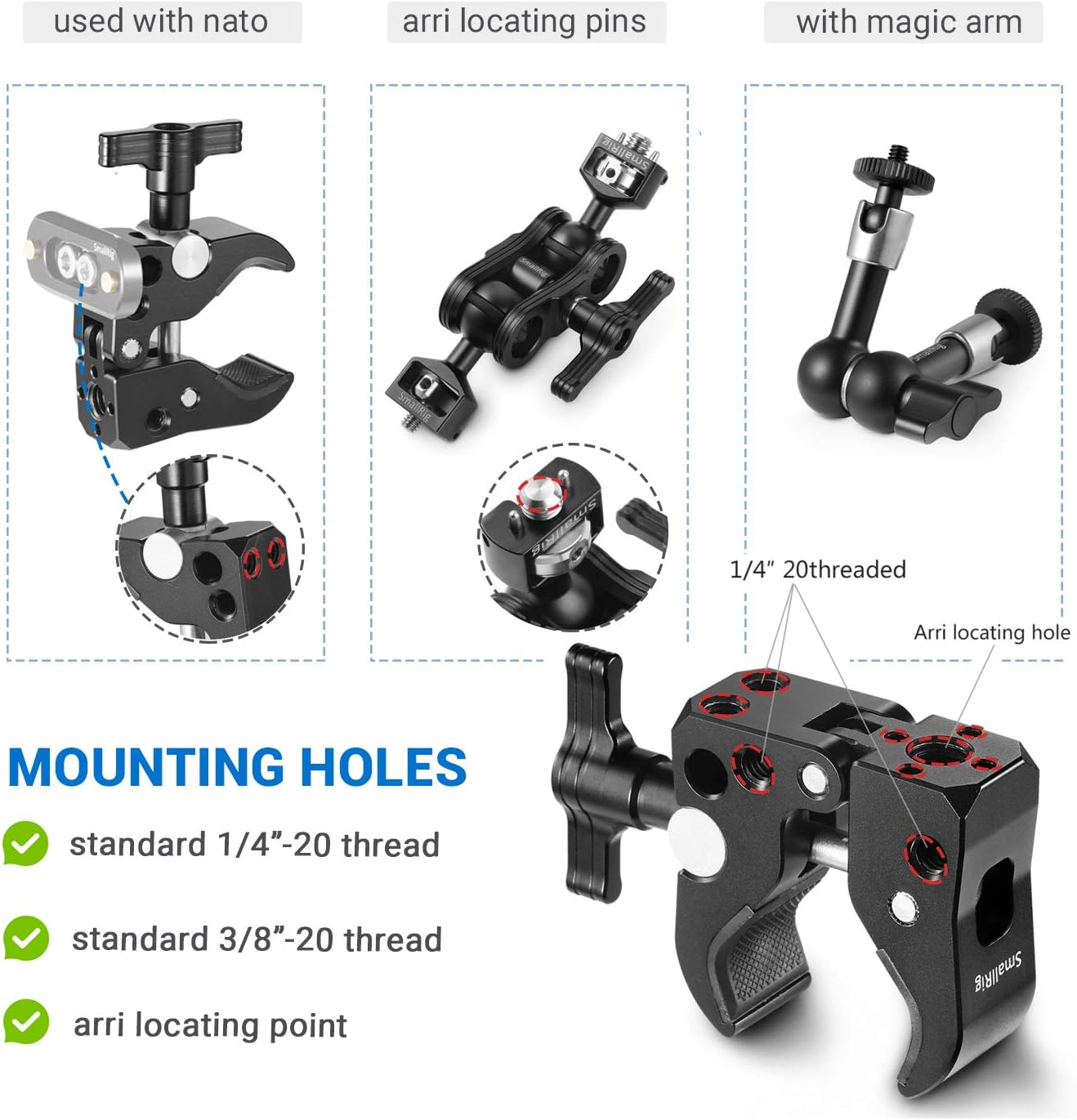 SMALLRIG Super Clamp with Jaw Opens from 10 to 55Mm - 2220 image number 4