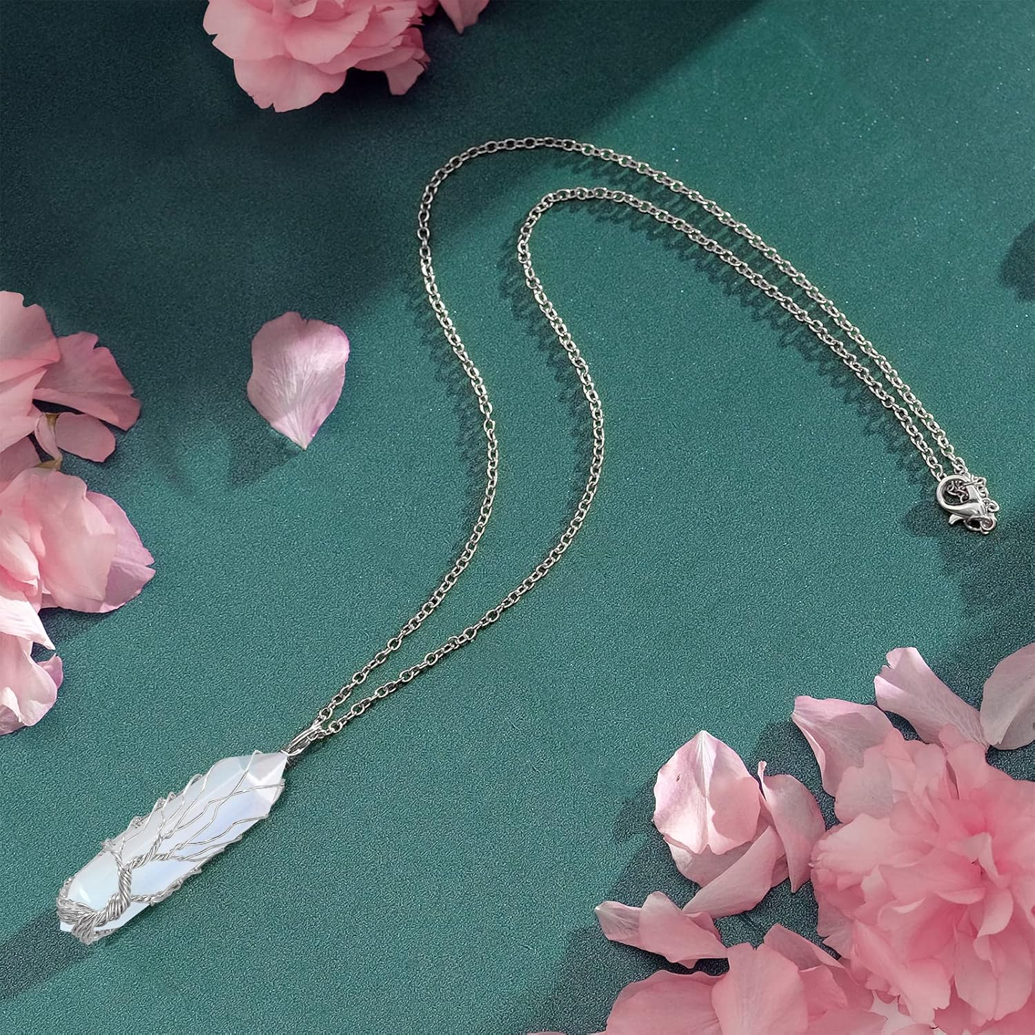 VIBILIA Healing Crystal Necklace Tree of Life Wire Wrapped Natural Stone Point Pendant Necklace Hexagonal Reiki Spiritual Quartz Gemstone Jewelry for Women Men image number 2