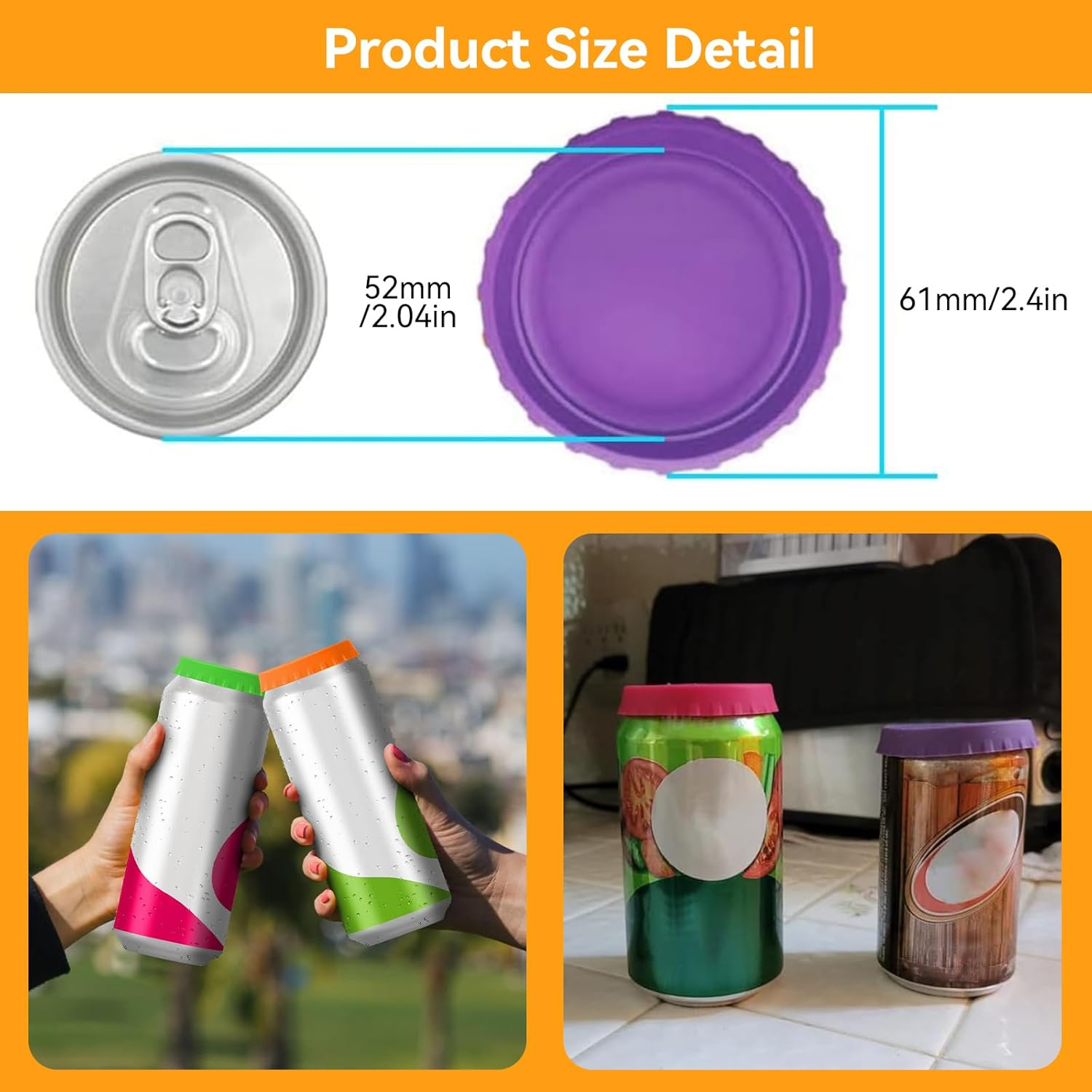 12 PCS Silicone Beverage Can Lids, 6 Colors Reusable Can Covers, Leak-Proof & Dust-Resistant Can Covers, Keep Carbonation Freshness Fizz - Assorted, Soda Pop Top Can Lids for Beer Soda Beverages (12) image number 4