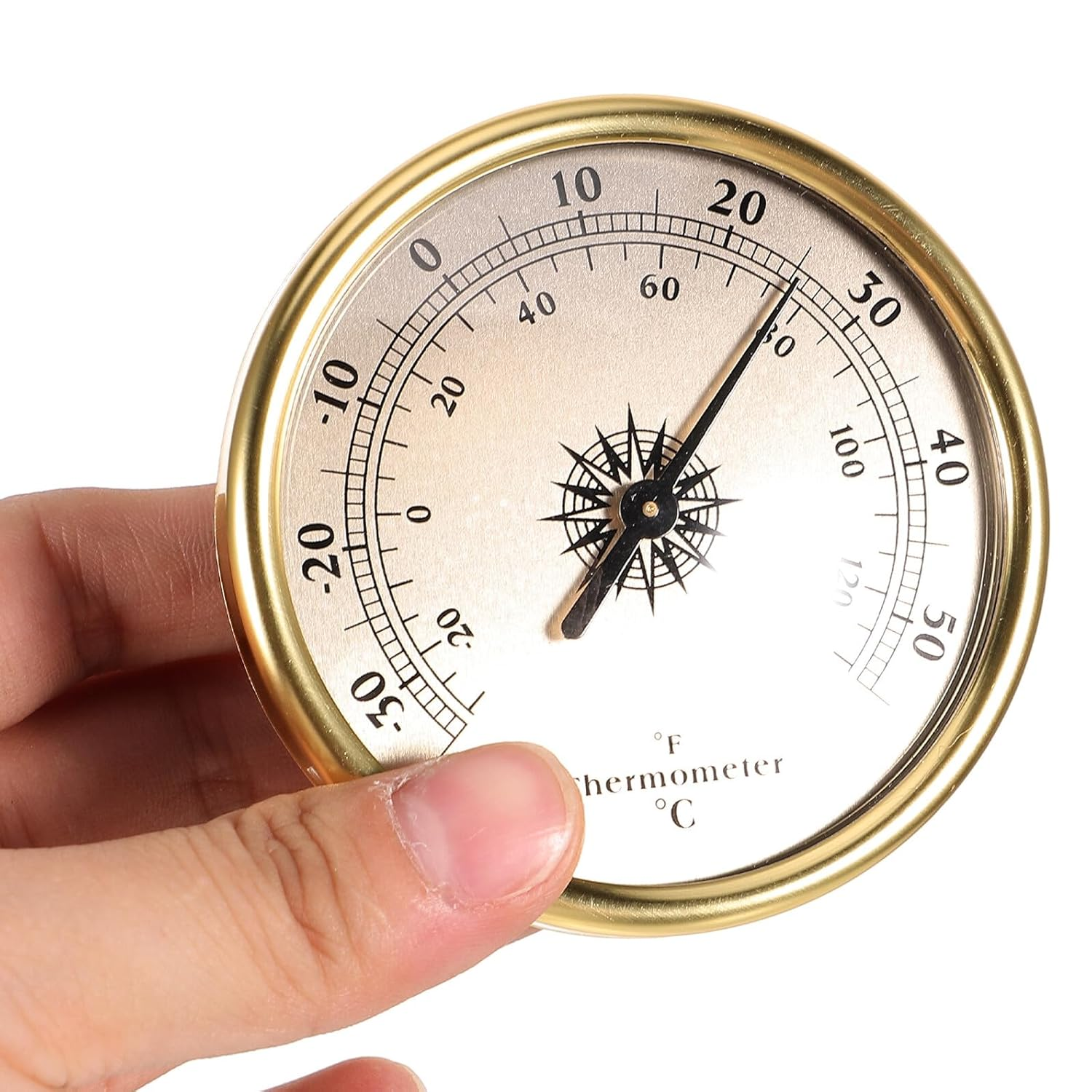 Gadpiparty 2Pcs Embedded Metal Analog Thermometer round Dial Indoor Outdoor Weather Gauge Gold Temperature Meter for Garden Greenhouse Tabletop Use image number 3