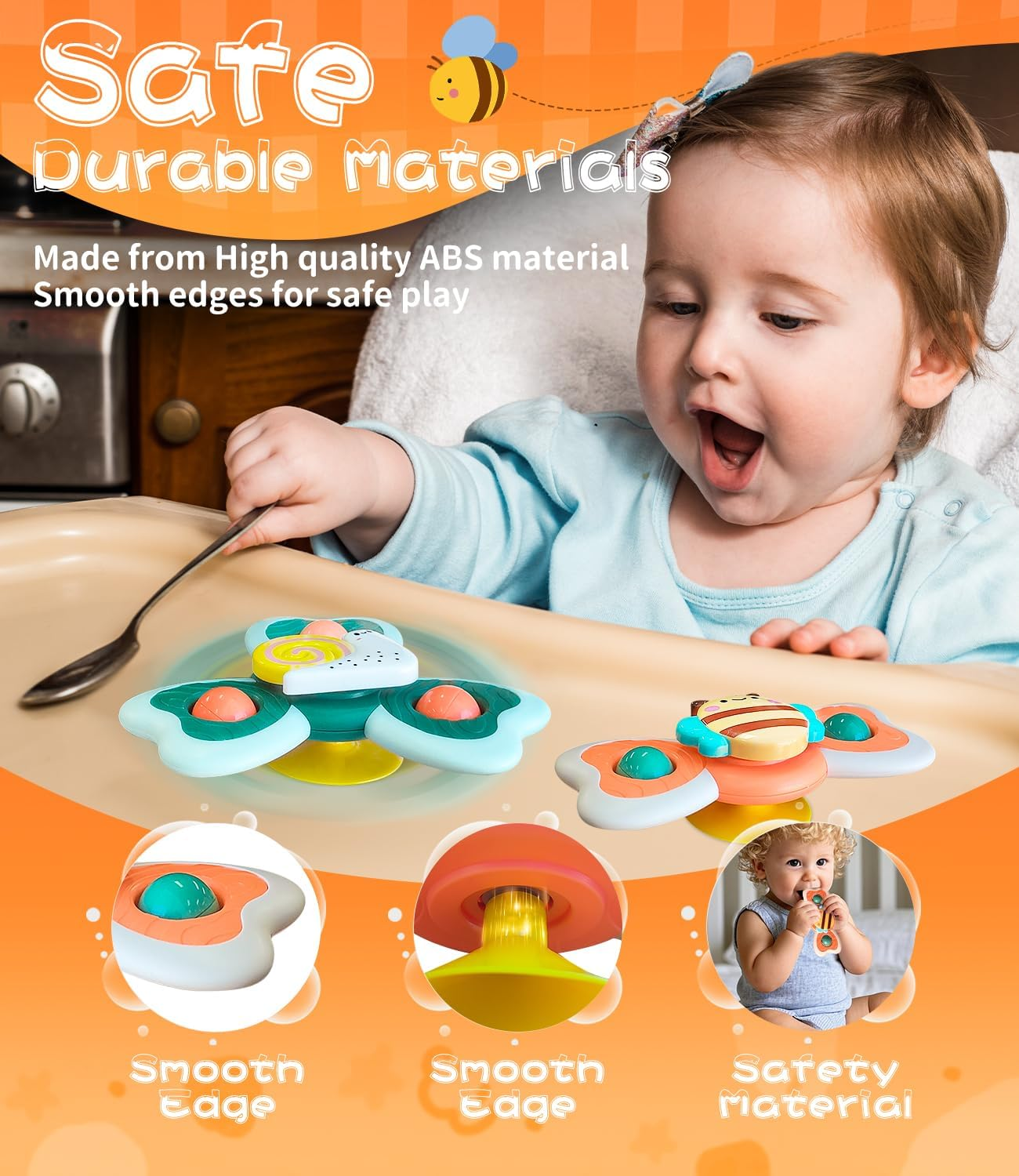 Wukon Suction Cup Spinners Baby Toys - 3PCS Spinner Sensory Toy for Toddlers 1 2 3 Year Old Boy Girl Birthday Gift, Fidget Rotating Bathtub Bath Toys Travel Table & Early Education Toys for 6+ Month image number 3