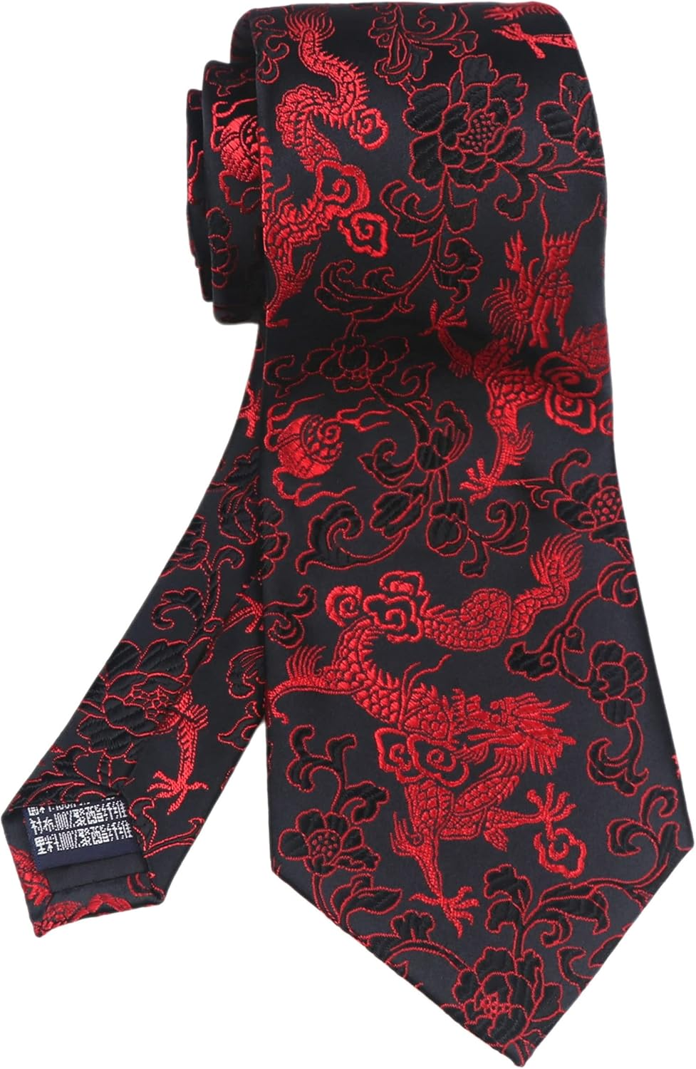 Vizakiss Men'S Silk Tie Dragon Peony Embroidery Woven Wedding Formal Neckties Gift 3.54"