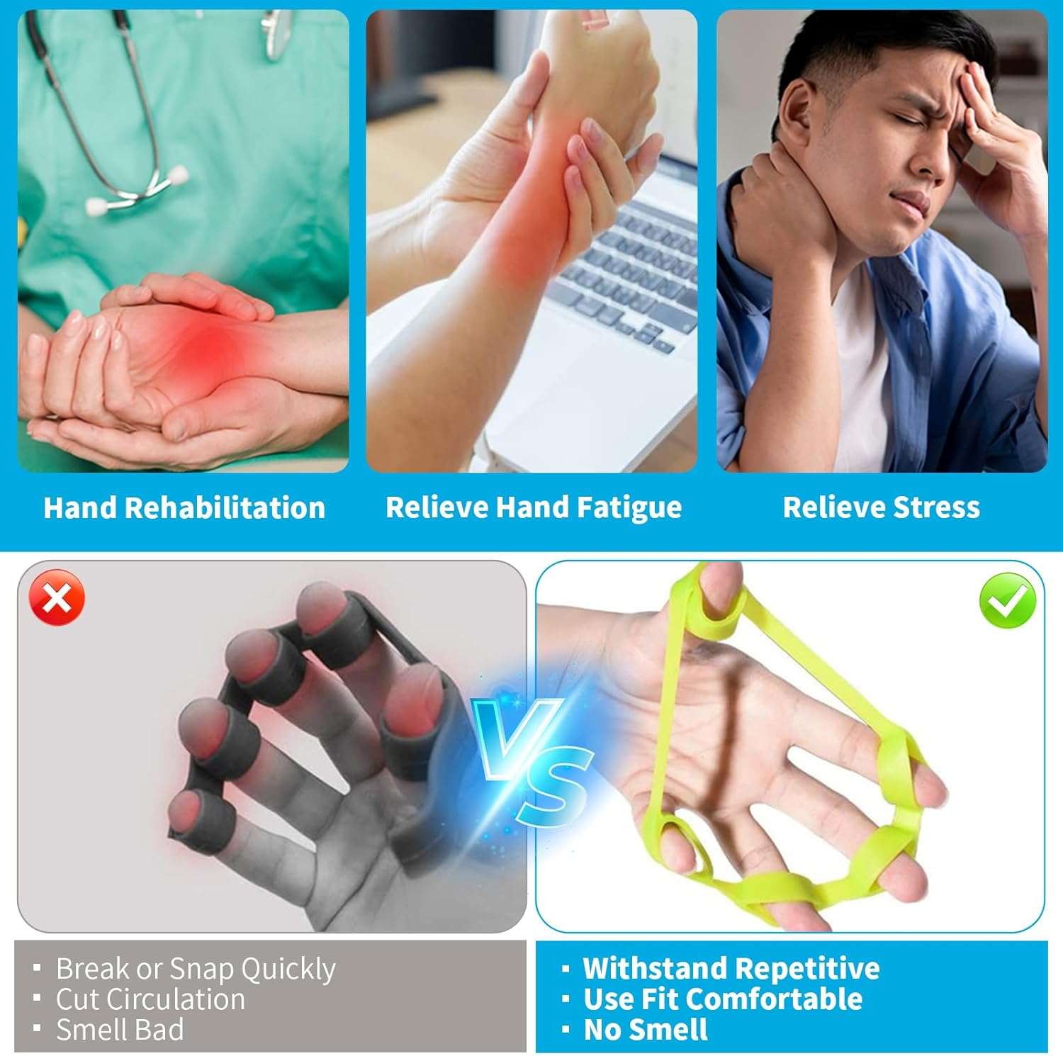 Finger Stretcher, 3 Resistance Levels Finger & Grip Strengthener Trainer, Guitar Finger Strengthener, Rehabilitation Trainer, Forearm Exercise for Stress Relief Rock Climbing Fitness image number 3