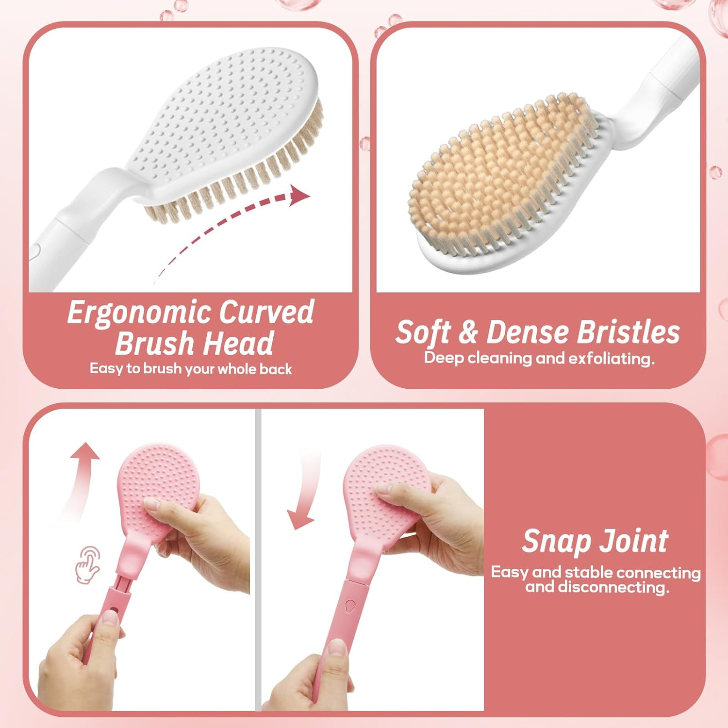 GEENOA Back Scrubber for Shower, 19&rsquo;&rsquo; Detachable Long Handle Shower Body Scrubber for Wet or Dry Brush, Adjustable 2-In-1 Back & Body Brush with Soft and Dense Bristles for Deep Cleaning(White) image number 1