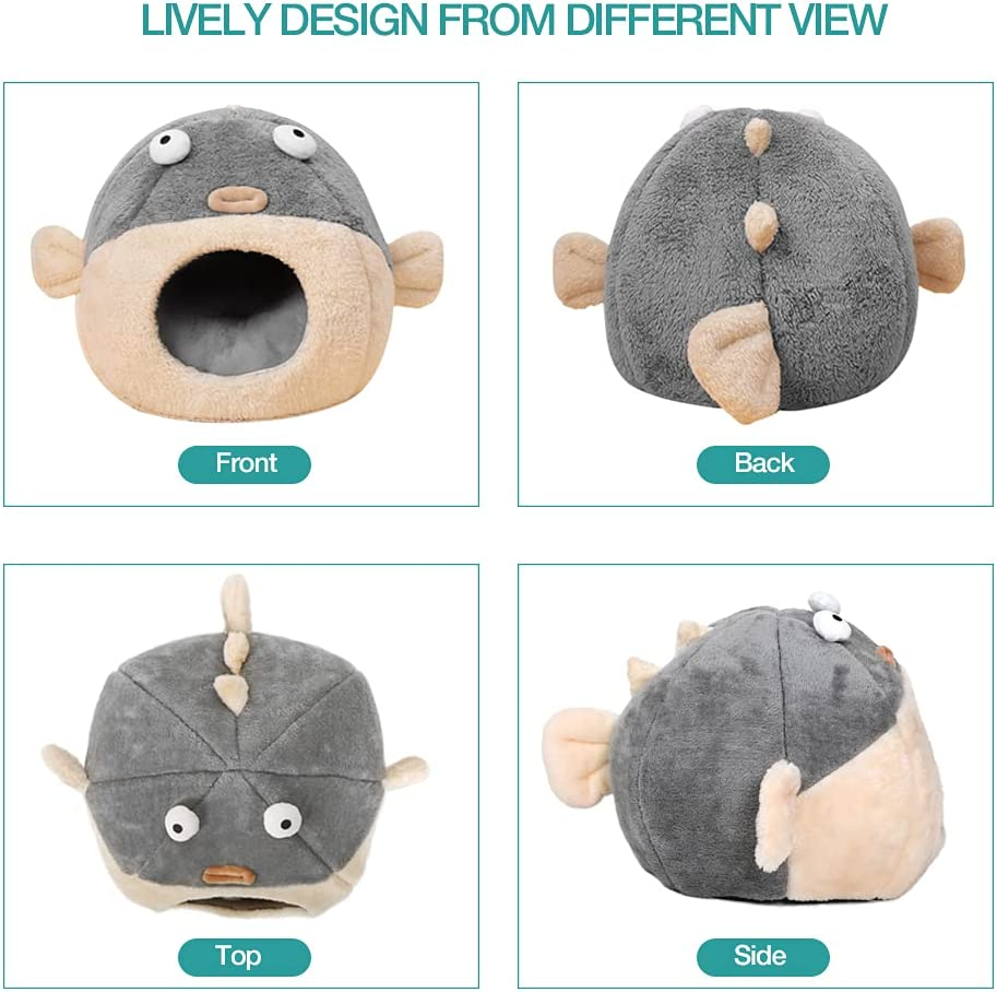 Cat Beds for Indoor Cats - Cat Bed Cave with Removable Washable Cushioned Pillow, Soft Plush Premium Cotton No Deformation Pet Bed, Lively Pufferfish Cat House Design, Grey, Multiple Sizes image number 2