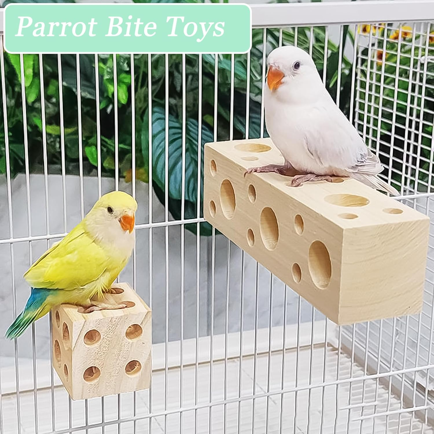 MLKLDOU Bird Wooden Block Chew Toy Parrot Rectangle Chewing Toys,Parakeet Hanging Toy,Bird Perch Stand Foraging Training Toys Shredding & Biting Wooden Bird Cage Accessories
