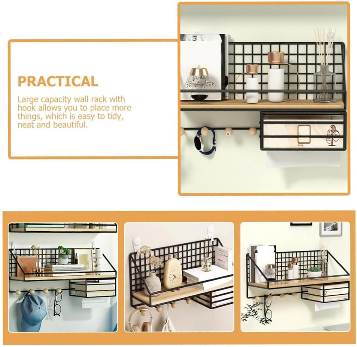 AIMALL Wall Mounted Storage Rack Metal Hanging Rack for Bedroom Dormitory, Two Sizes and Colors, Black White