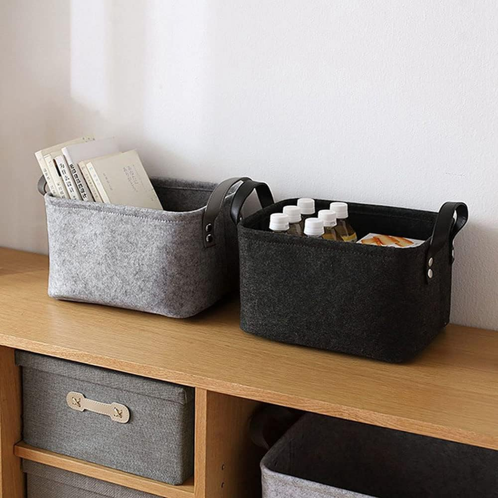 Pack of 2 Felt Baskets, Grey Felt Storage Box, Fabric Storage Baskets, Foldable, with Two Soft Handles, for Clothes, Towels, Toiletries, Baby Products, Books Etc. (Grey) image number 6