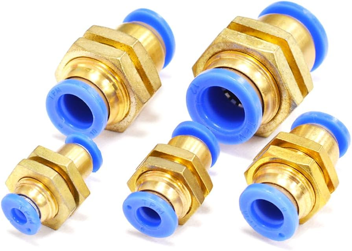 8Mm Pneumatic Push-In Fittings for Air Water Tube - Bulkhead Connector, Quick Set-Up for Hose Pipe, Highly Efficient for Air and Water Piping Networks