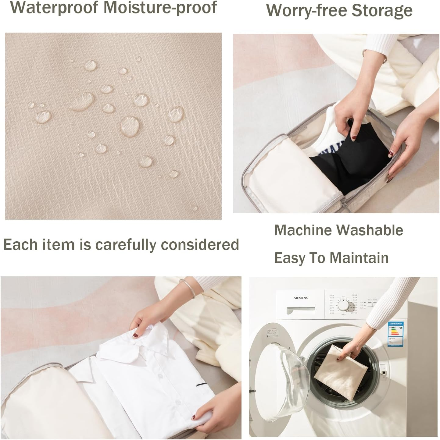 Compression Packing Cubes, 4Pcs Expandable Storage Travel Luggage Bags Organizers (Grey) - Black image number 4