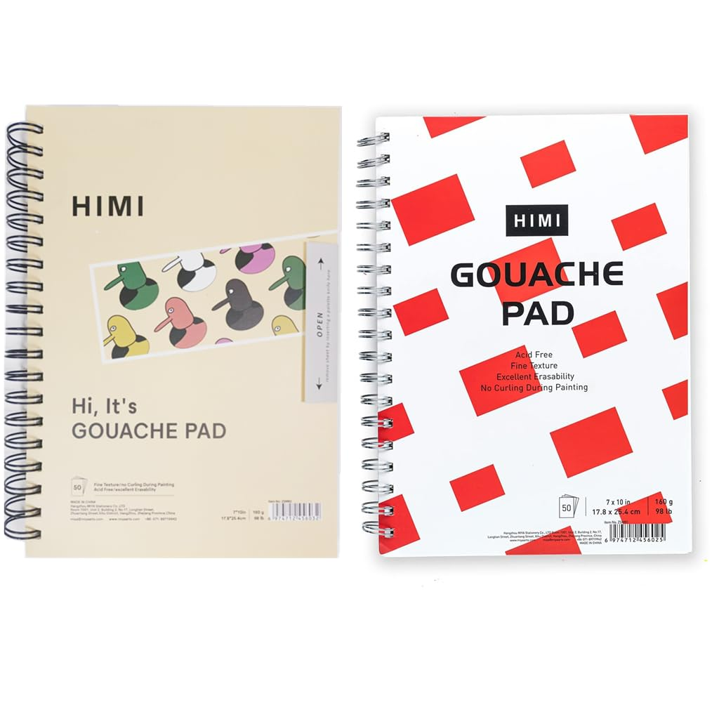 AOOK MIYA HIMI 2Pack HIMI Gouache Pad, 7X10''(98Lb/160G) 50 Sheets Mix Paper Pad, Side Wire Bound, Fine Texture, in Gouache Acrylic Art Pad for Sketching, Ink Sketch Book, Art Supplies Drawing Pad Gift（Total :100Sheets)