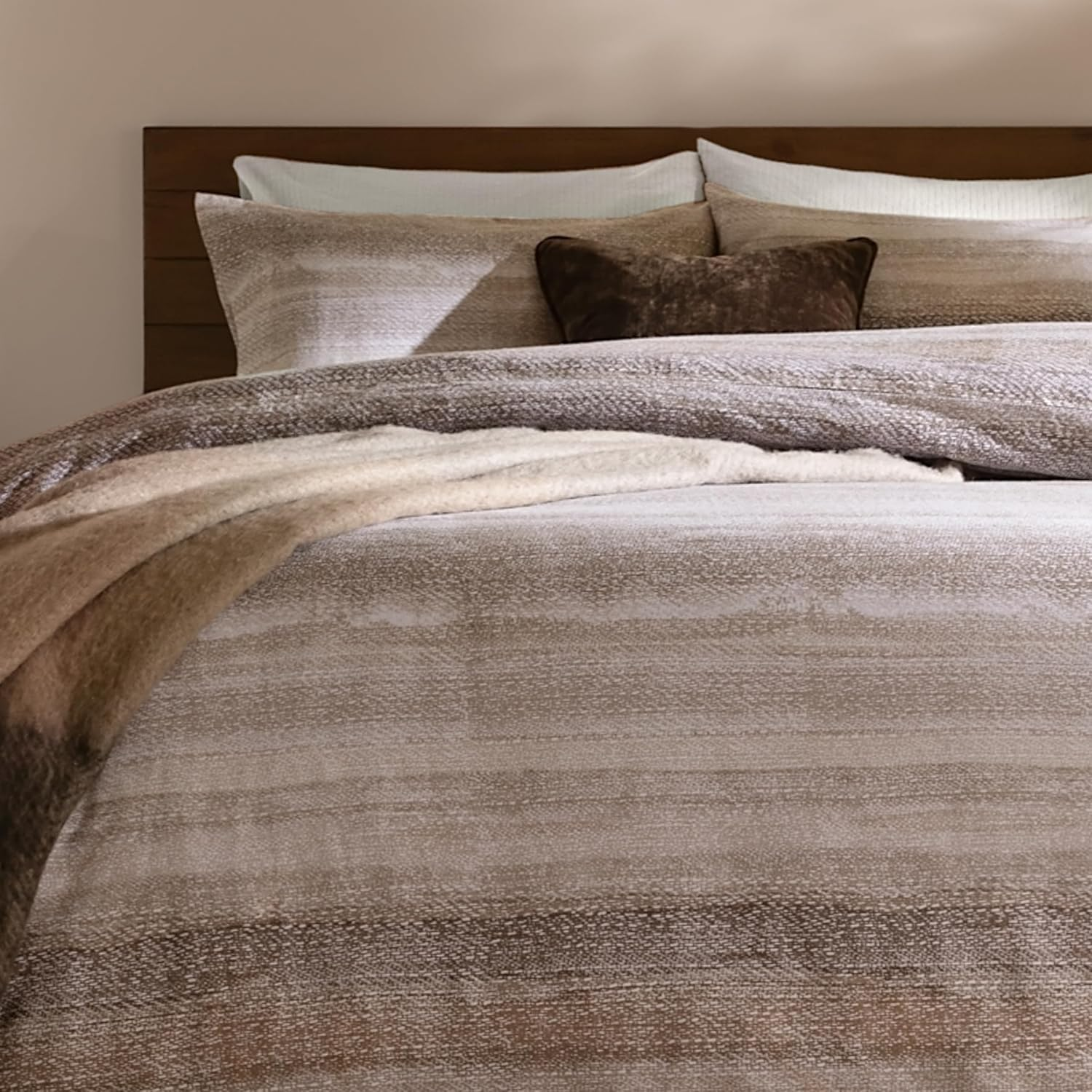Yard Swift Duvet Cover Set &ndash; Soft Reversible Striped Brushed Cotton Earth Toned Bedding Set (Natural - Single)