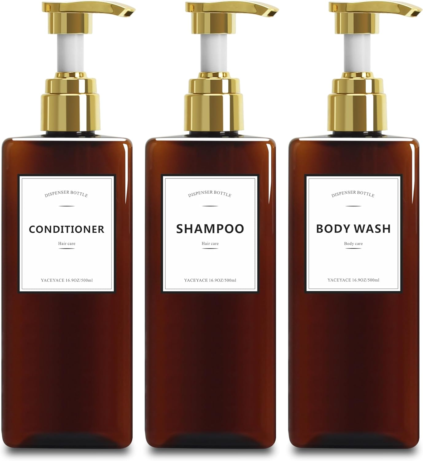 White Shampoo and Conditioner Dispenser, 500Ml Set of 3 Empty Black Shower Bottles with Pump, Shampoo Bottles for Bathroom, Kitchen, Solon