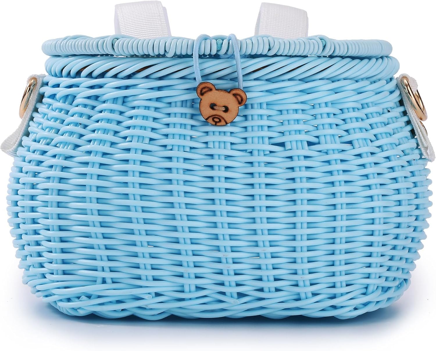 Kids Bike Basket Set, Bike Scooter Tricycle Basket, Children Cycling Basket, Children Bike Basket Handwoven Backpack with Lid Shoulder Strap, Rattan Basket, Front Handlebar Basket image number 4