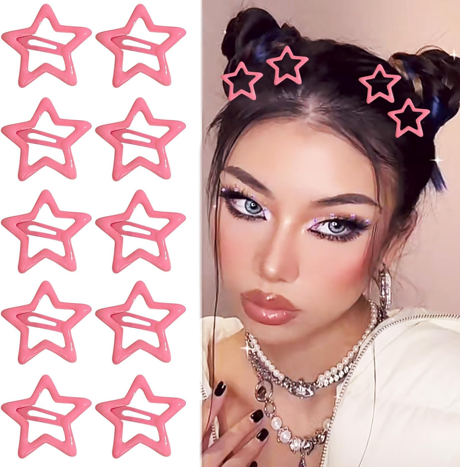 Star Snap Hair Clips for Women Girls 10PCS Pink Metal Star Hair Barrettes Y2K 2000S Non Slip Metal Stars Cute Hair Accessories for Women Girls Toddle - Purple image number 6