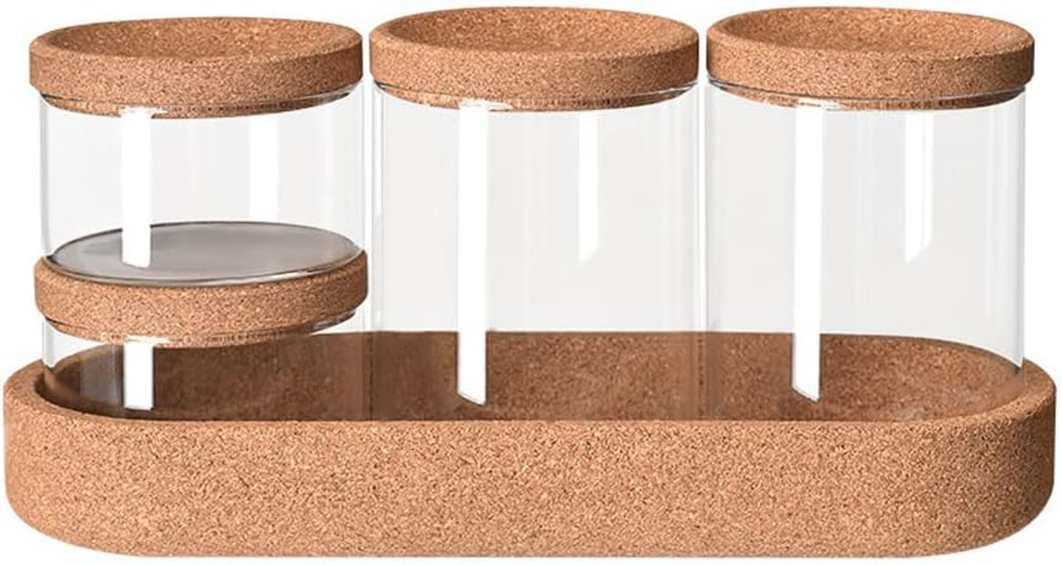 Bathroom Storage Organizer, 4 Pack Apothecary Glass Jars with Lids, for Cotton Swabs, Cotton Pads, Bath Salts, Makeup Sponges, and Hair Accessories(Glass&Tray) image number 2