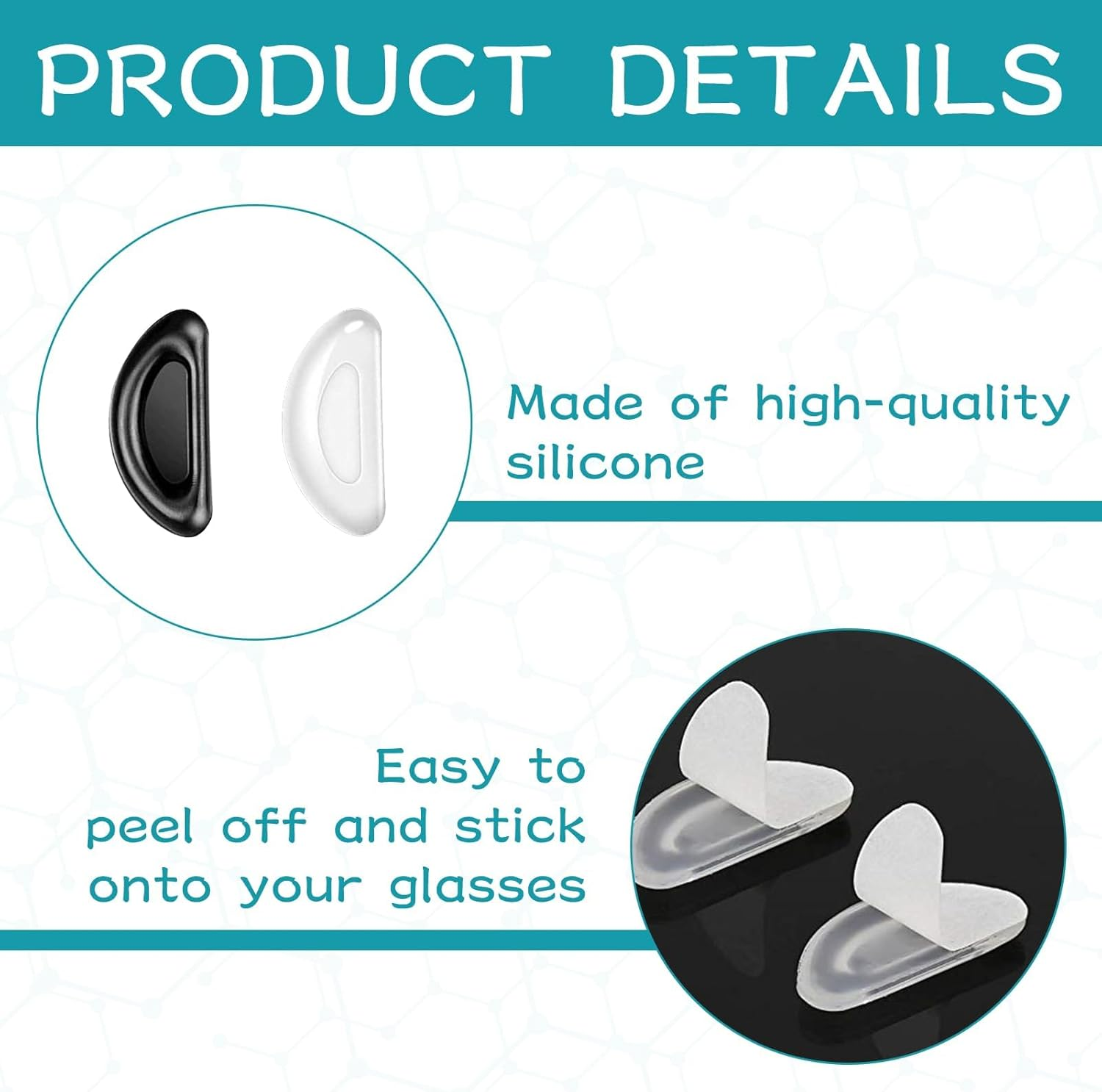 Glasses Nose Pads, 20Pairs Nose Pads for Glasses, Glasses Nose Pad, Eyeglass Pads with Super Sticky Backing, Adhesive Anti-Slip Nose Pad for Eyeglasses, Sunglasses, Plastic Frames (Black, Clear) image number 2