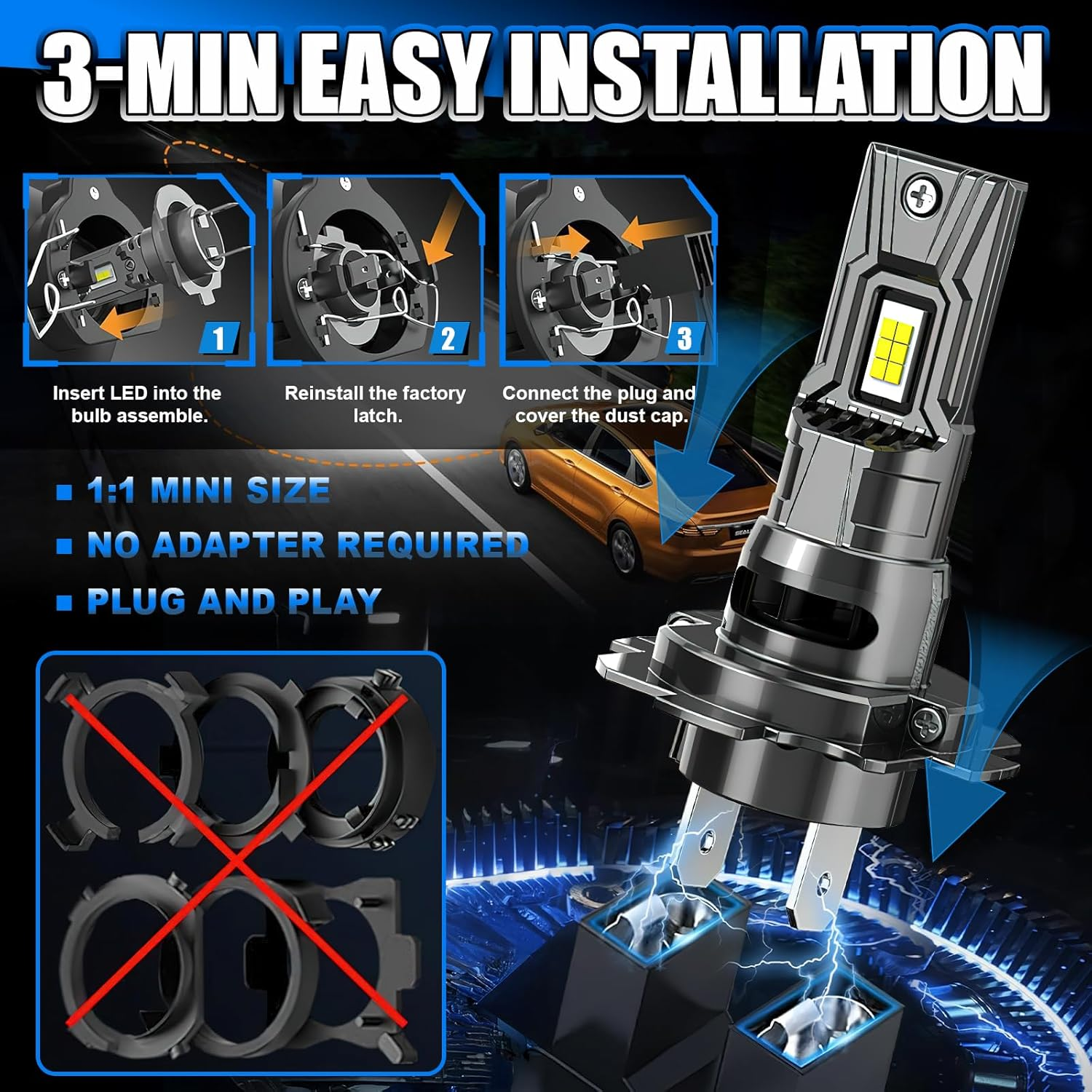 H7 LED Headlight Bulbs 20000LM 6500K White, 1:1 Mini Size Plug & Play, 100,000Hrs, IP68 Waterproof & Canbus Ready for 99% Vehicles - Pack of 2 image number 5