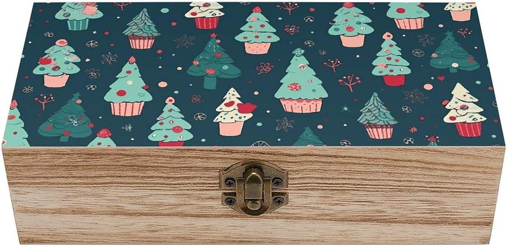 Cupcakes Wooden Box Wood Wedding Keepsake Boxes with Lids Small Decorative Boxes Lightweight Wooden Memory Storage Box for Crafts Keepsakes Jewelry Photo Letter Storage image number 6