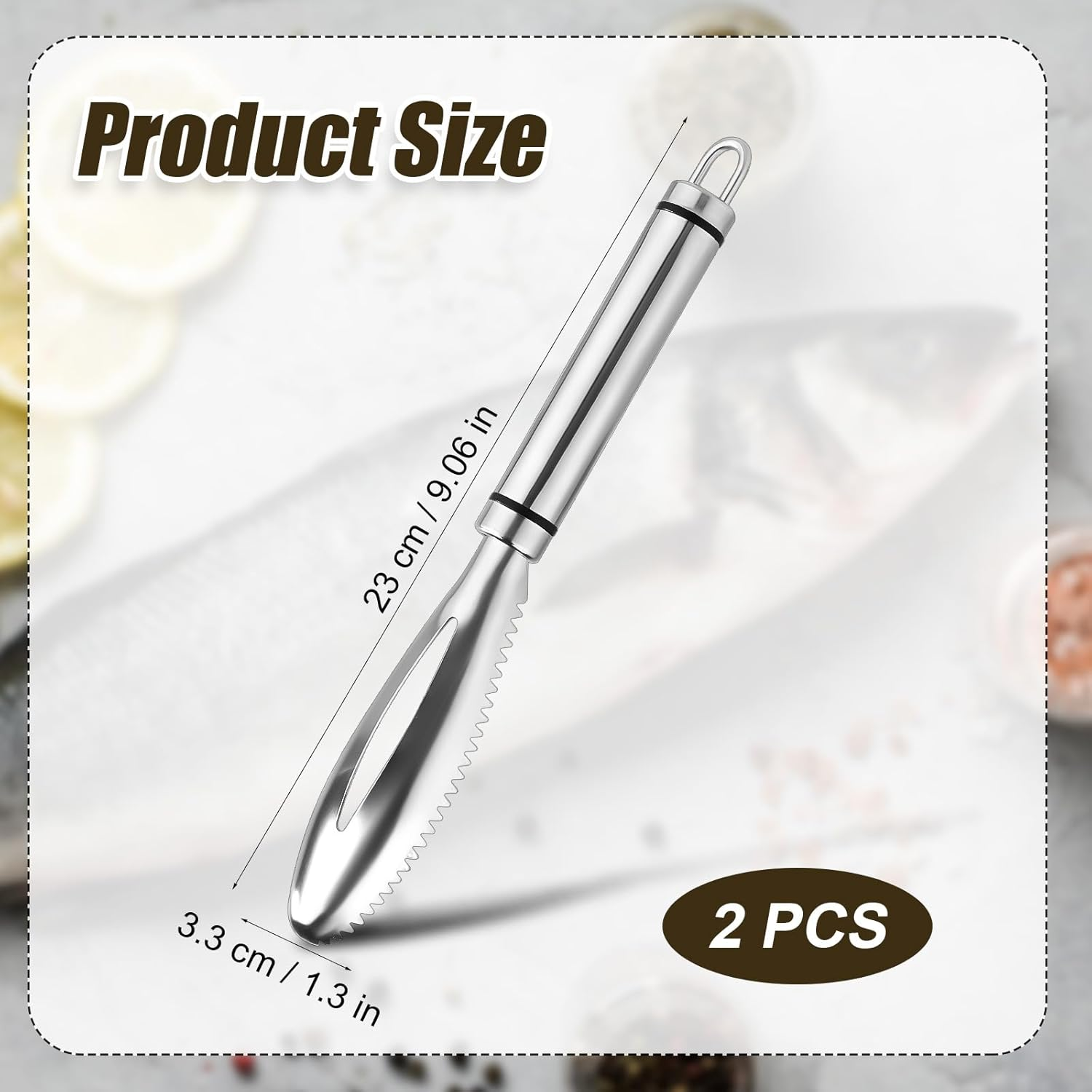 2Pcs Fish Scales Scraping Tool, 9.06X1.3In Multi-Functional Stainless Steel Fish Scaler Tool Fish Scale Knife Fish Descaler Tool Sawtooth Fish Scaler for Home Market Restaurant