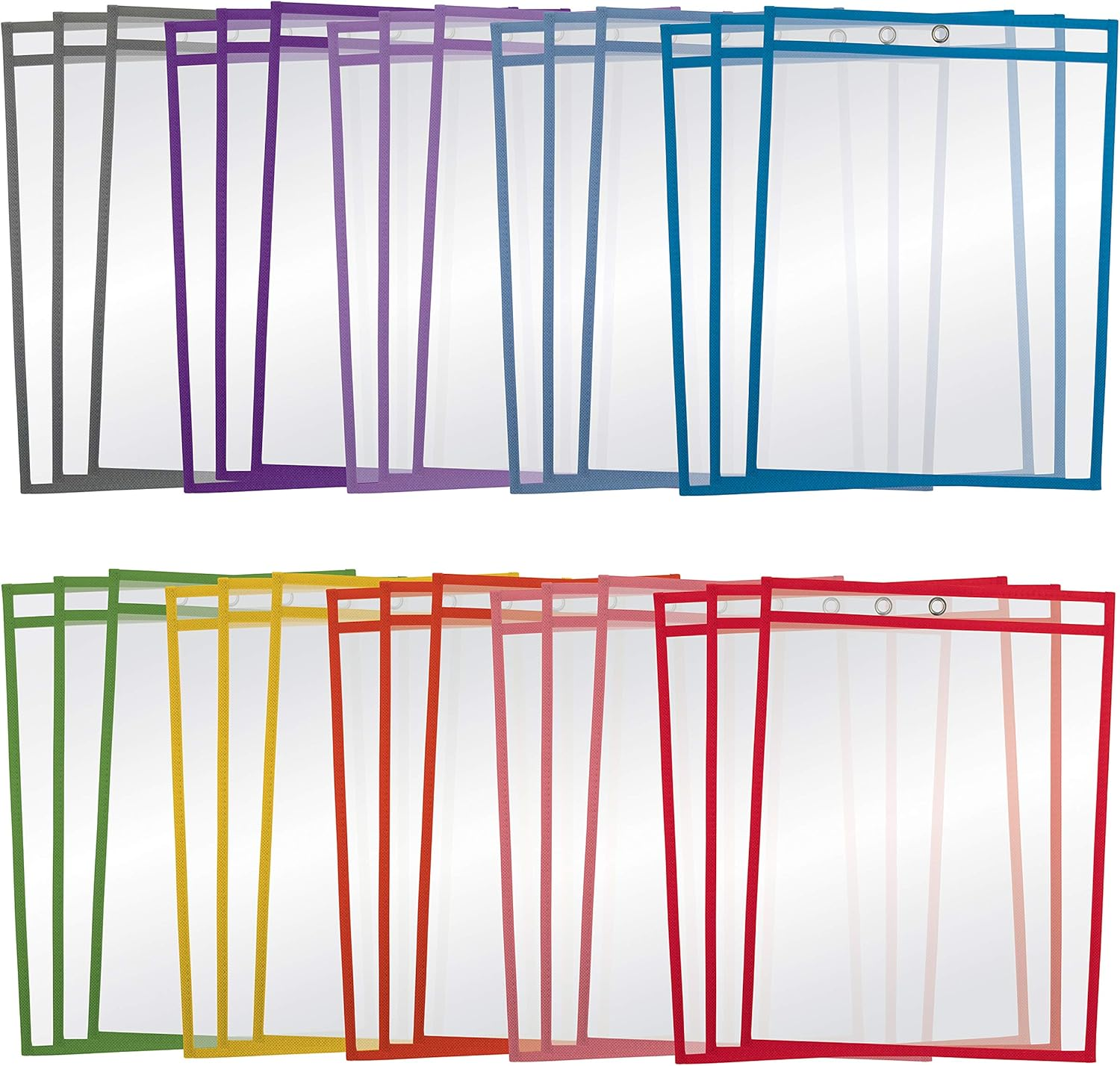 Better Office Products Dry Erase Pocket Sleeves, 30 Count, Crystal Clear, by , Oversized, 10.25" X 13.75", Heavy Duty Dry Erase Pocket Sheet Protectors, Reusable Pockets with 10 Assorted Colors,30 Pack image number 1