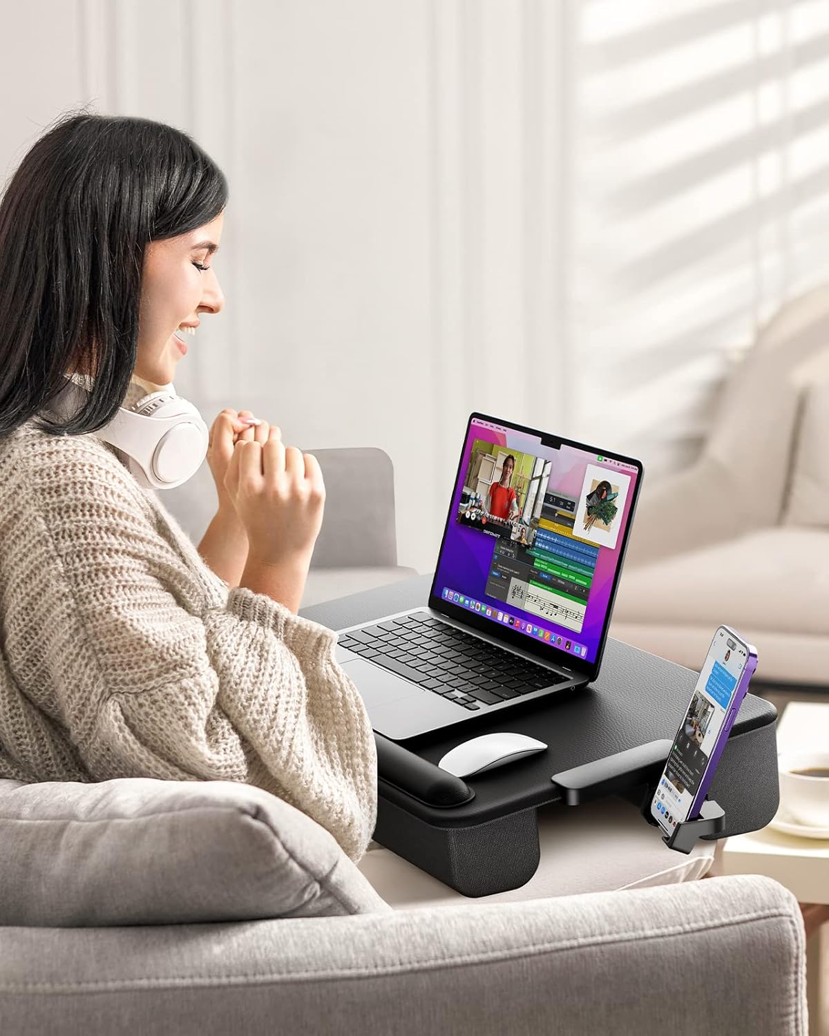 SAIJI Laptop Lap Desk, Portable Laptop Desk for Bed - Fits up to 17" Laptops & Macbook,Lightweight Lap Tray Table with Storage Drawer, Lap Desk with Cushion, Lap Stand for Bed & Couch image number 4