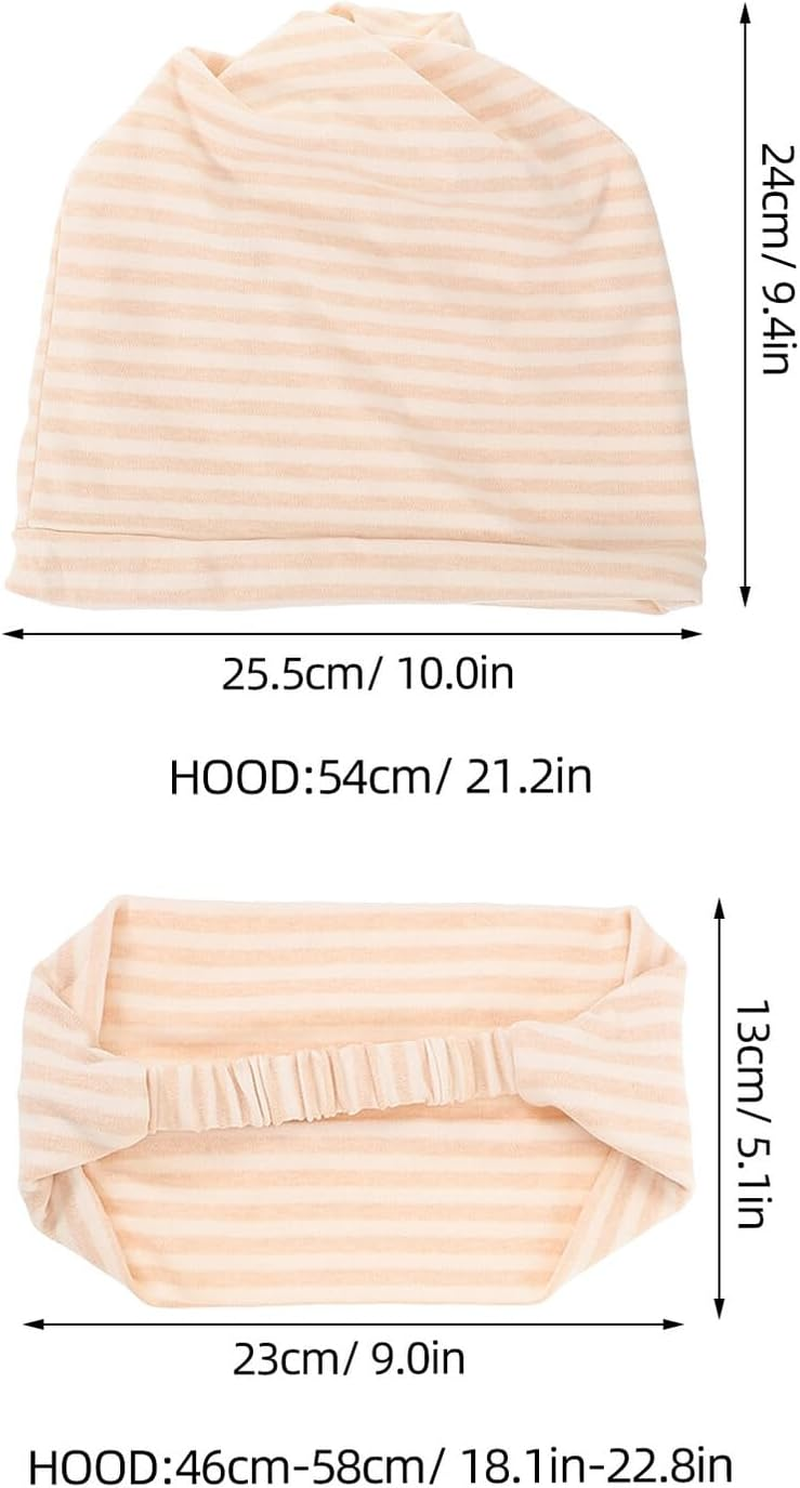 2 Pcs Windproof Maternity Confinement Hat and Scarf Comfortable Soft Covers for Postpartum Mothers Warm Flexible Striped Dome Caps for Night Sleep image number 6