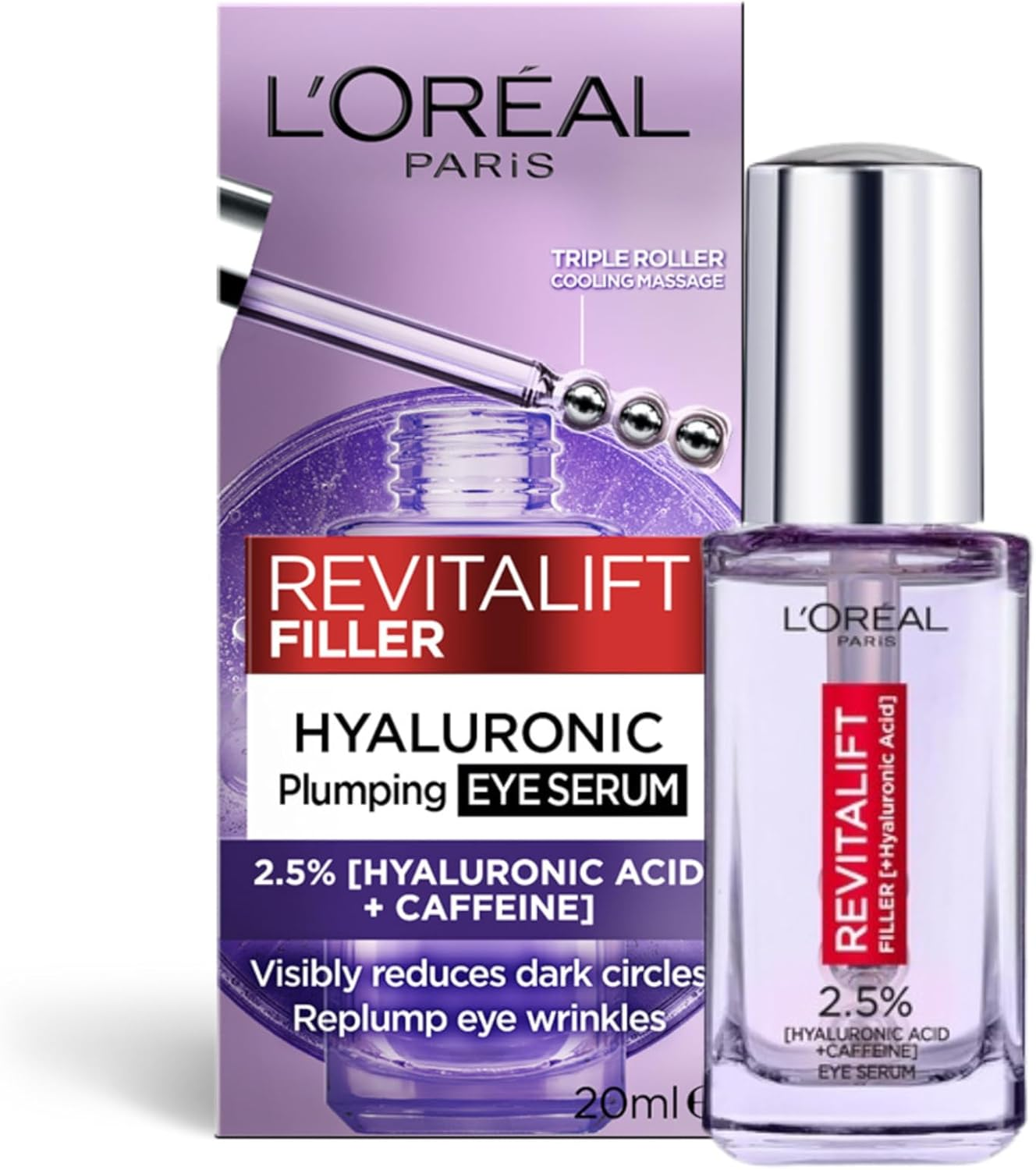 L&rsquo;Or&eacute;al Paris Eye Serum, Energising & Smoothing, Revitalift Filler 2.5% Hyaluronic Acid + Caffeine, 20 Ml image number 4