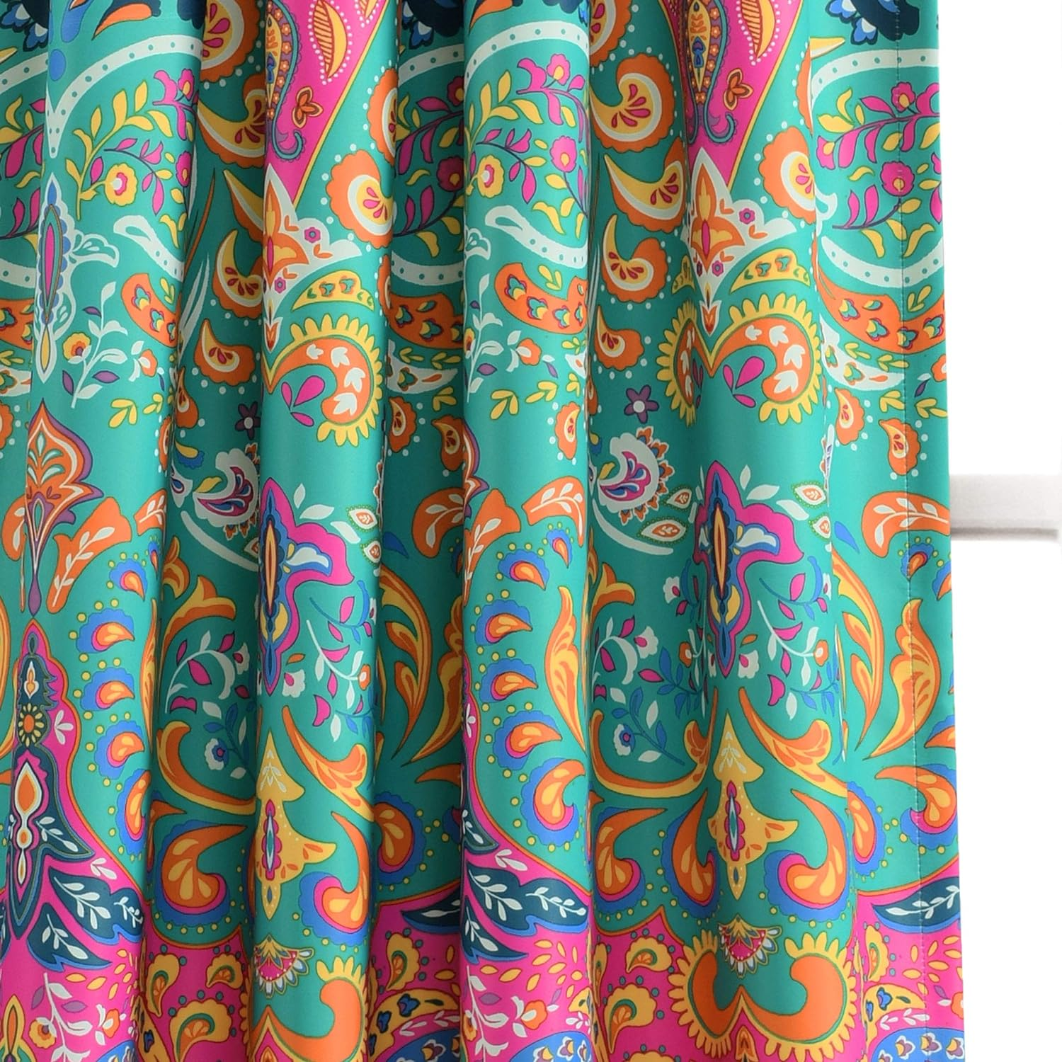 Lush Decor Boho Chic Room Darkening Window Curtain Panel Pair, 95" X 52" + 2" Header, Turquoise and Navy, 95 in X 52 In, Turquoise & Navy image number 3