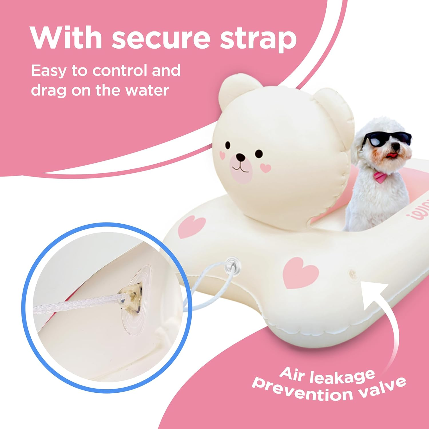WINIZ Dog Float - Pink Bear Design Inflatable Rafts for Small Medium Dogs and Puppies - Essential Pet Supplies for Summer Outdoor Water Play Pool Lake River image number 5
