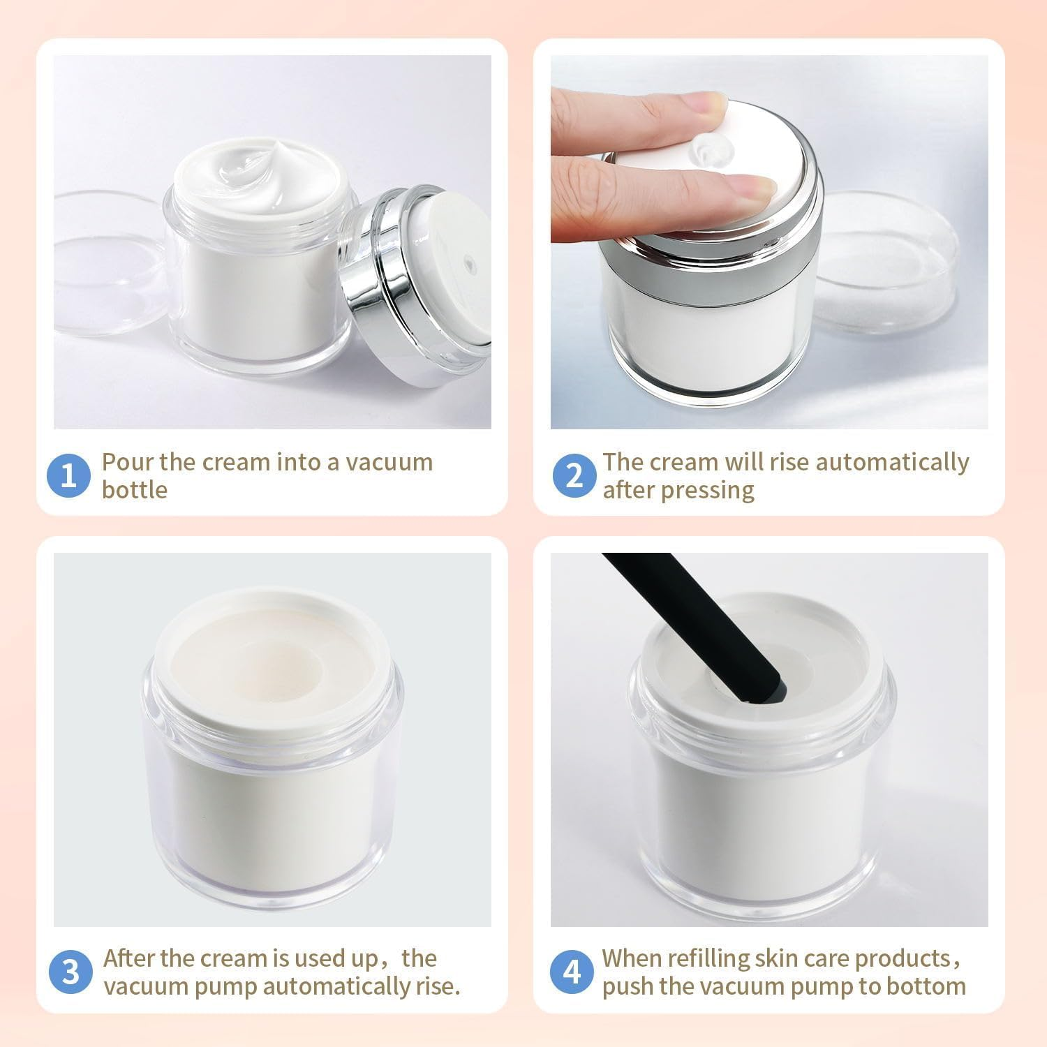 Airless Pump Dispensing Jar, 2 Pack 50Ml Refillable Cosmetic Cream Container, Airless Pumps Jars Empty Acrylic Cream Container, Empty Refillable Cosmetic Air Pump Jars image number 4