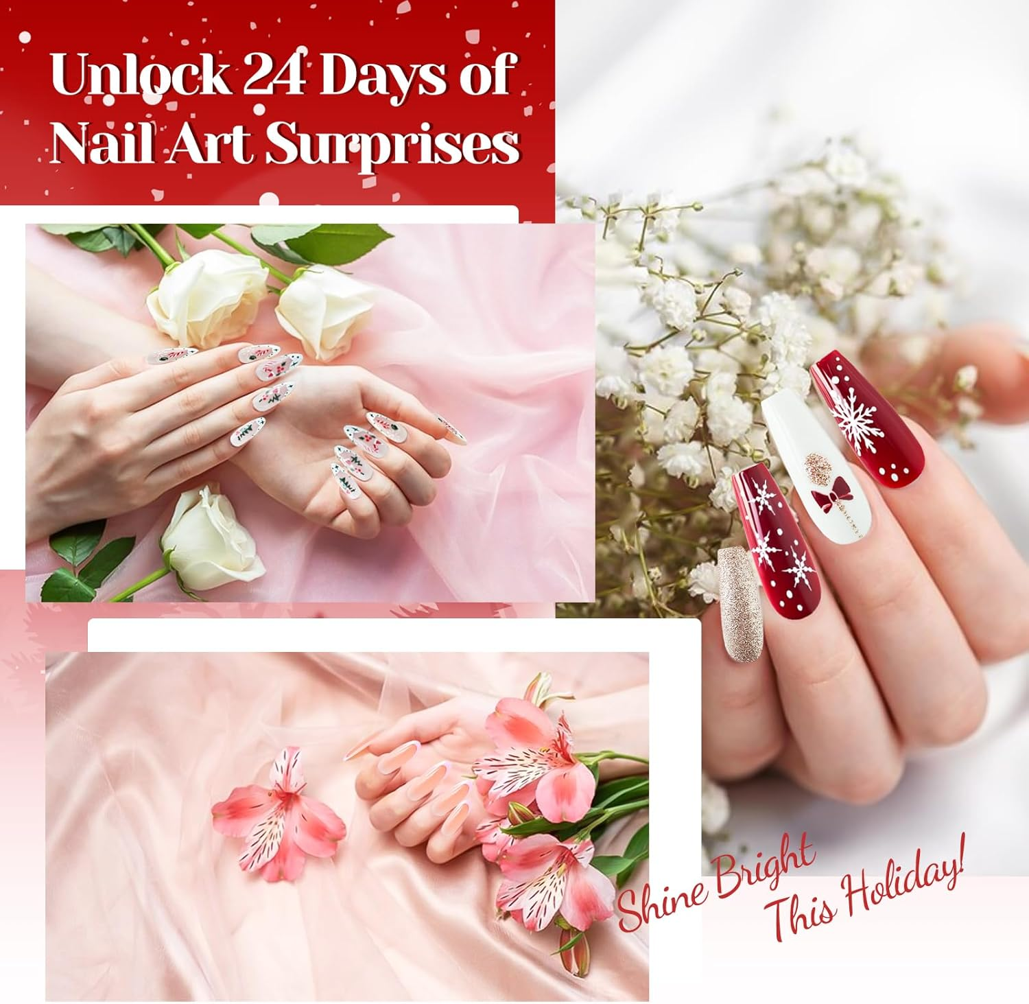 Beauty Advent Calendar 2024, Fake Nail Advent Calendar 2024 with 24PCS Press on Nails and 24PCS Jelly Gel, Christmas Press on Nails for Women Girls