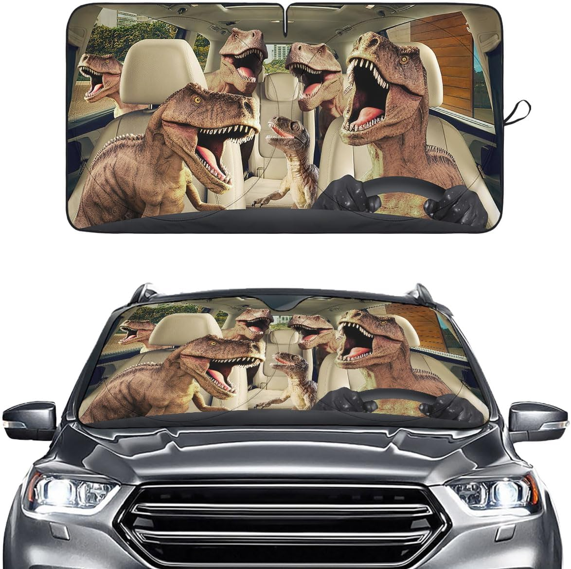 GENANY Highland Cow Family Funny Windshield Sun Shade for Car SUV Truck (55X29 Inches), Automobile Sunshade, Protector Blocks UV, Car Accessories