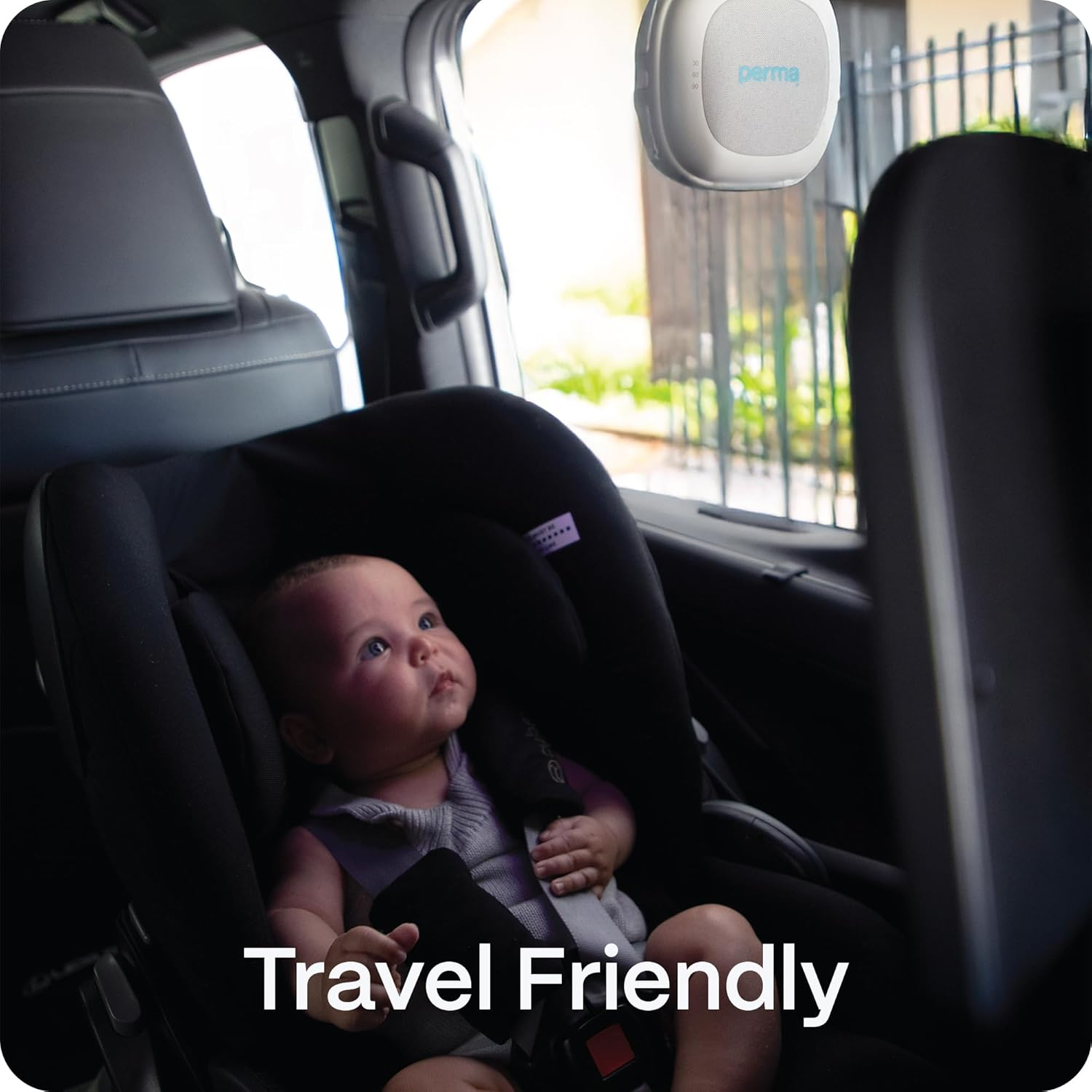 Perma Portable Sound Machine & Night Light, Multiple Soothing Sounds, Adjustable Volume, Rechargeable, Pram/Car Seat/Crib Attachment, Sound-Sensor Auto Restart, 30/60/90 Min Timer, Soft Nightlight for Feeds image number 2