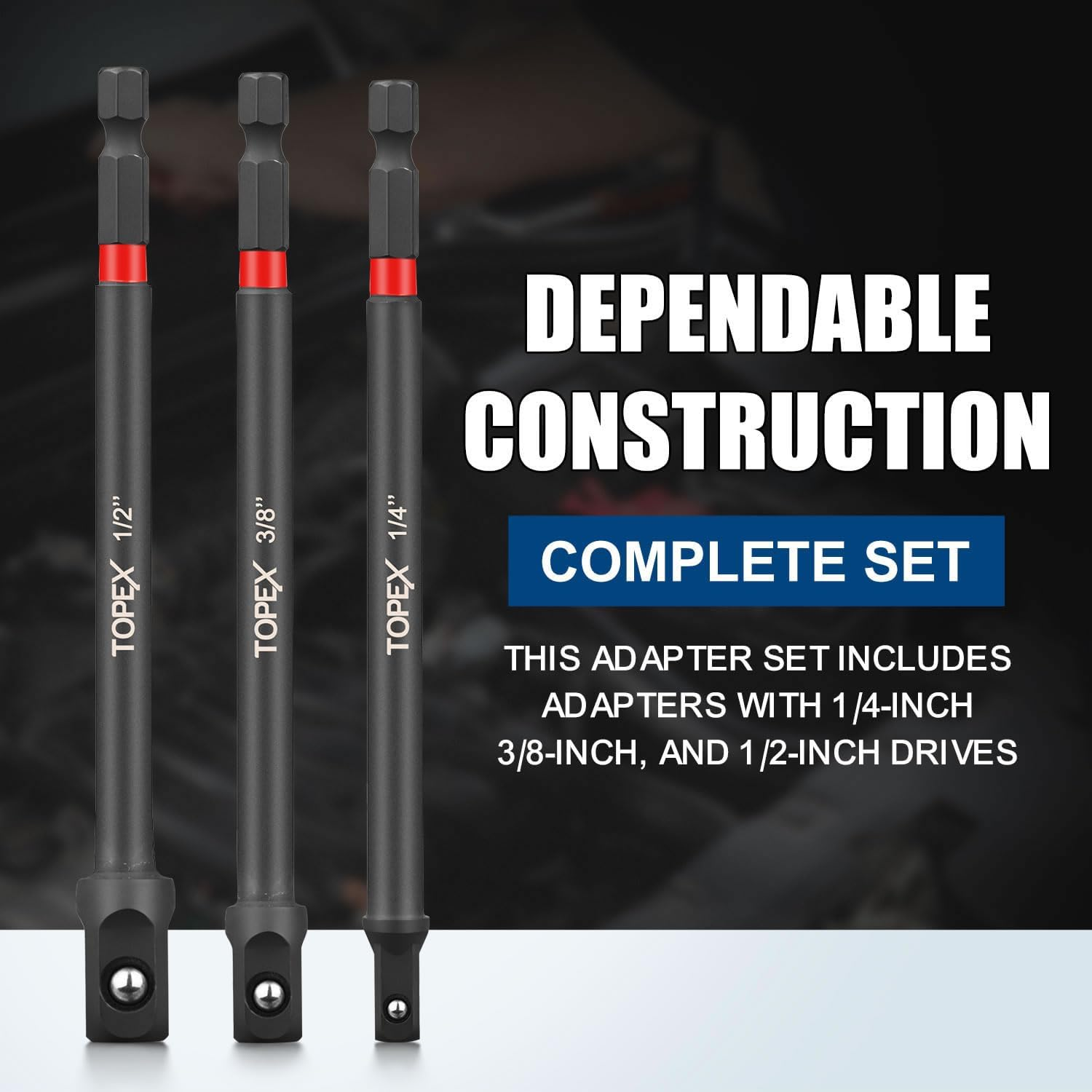 TOPEX 13-Piece Impact Drill Socket Adapter Set and Universal Joints Socket Set, 1/4" 3/8" & 1/2" Driver Socket Adapter with 105&deg; Angle Screwdriver Drill Bit, Power Drill Impact Grade Socket Extensions image number 1