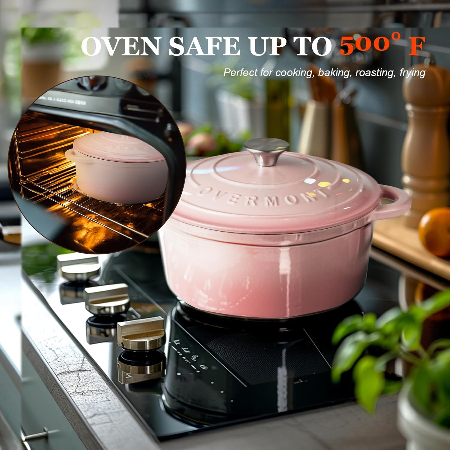 Overmont Enameled Cast Iron Dutch Oven - 5.5QT Cookware with Cookbook Cotton Heat-Resistant Caps - Heavy-Duty Enamel Pot with Lid for Braising Stews Roasting Bread Baking