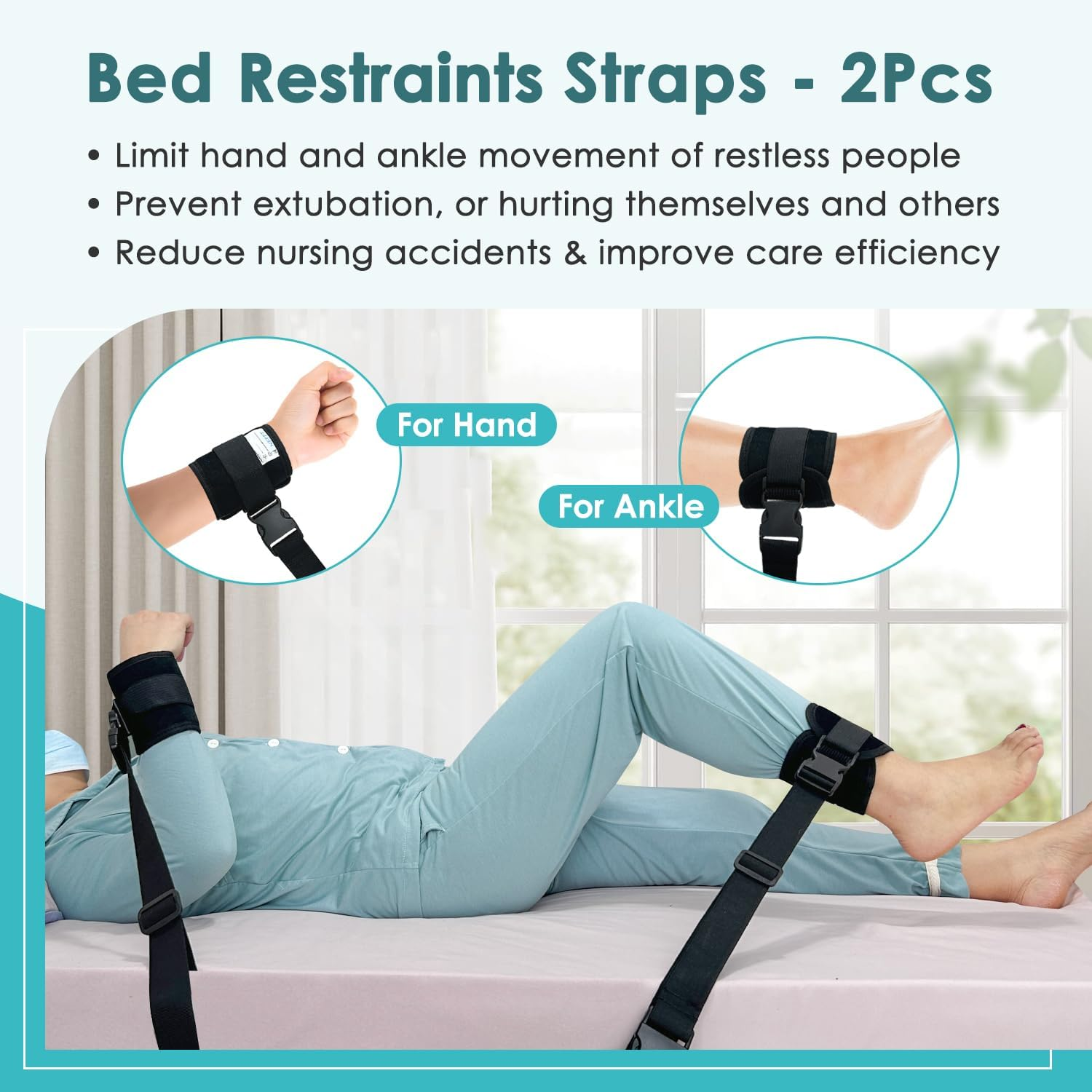 Medical Restraints Control Limb Holders Beds Bed Restraint Hospital Bed Wrist Bandages Restraint for Hand, Feet，Ankleor Arm Patient Universal Constraints Control (1 Pair - Black) image number 1