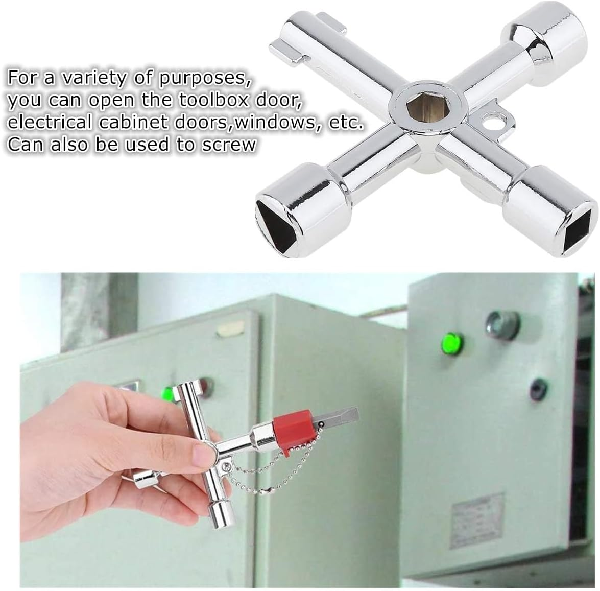 2 Pcs 4-Way Multi-Functional Utilities Keys, Plumbing Key Wrench, Electric Cabinet Key,Plumber Opening Tool(Silver)