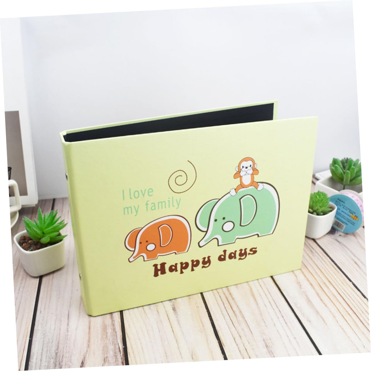 1Pc Adorable Elephant Pattern DIY Commemorative Photo Album Creative Decoration Book for Light Green Easy to Paste Pictures Present for Family and Friends image number 2