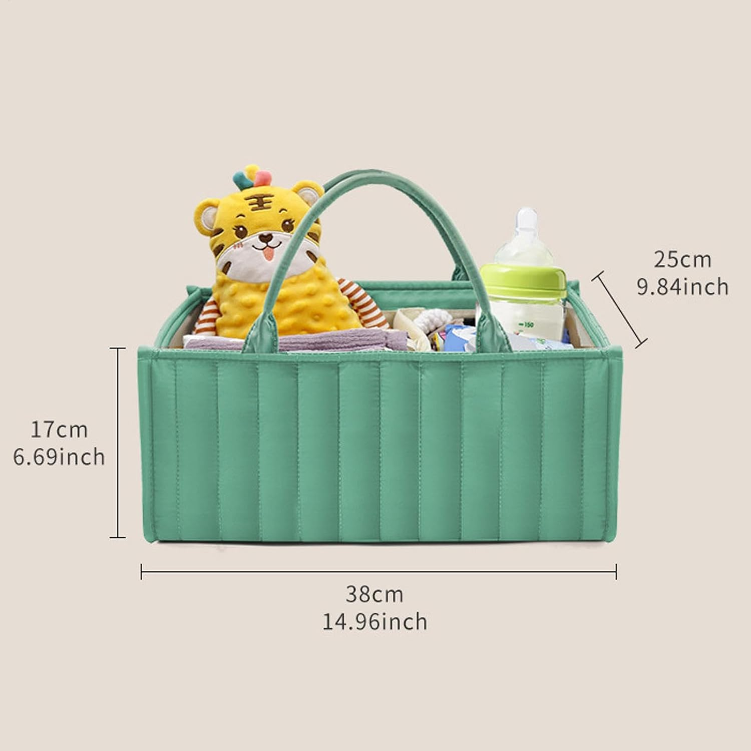 Diaper Organizer Bag, Foldable Diaper Basket, Nursery Storage Bag, with Spacious and Large Capacity, Foldable and Compact Design, 38X25X17Cm, Green, for Bibs, Towel, Toys, Books image number 1