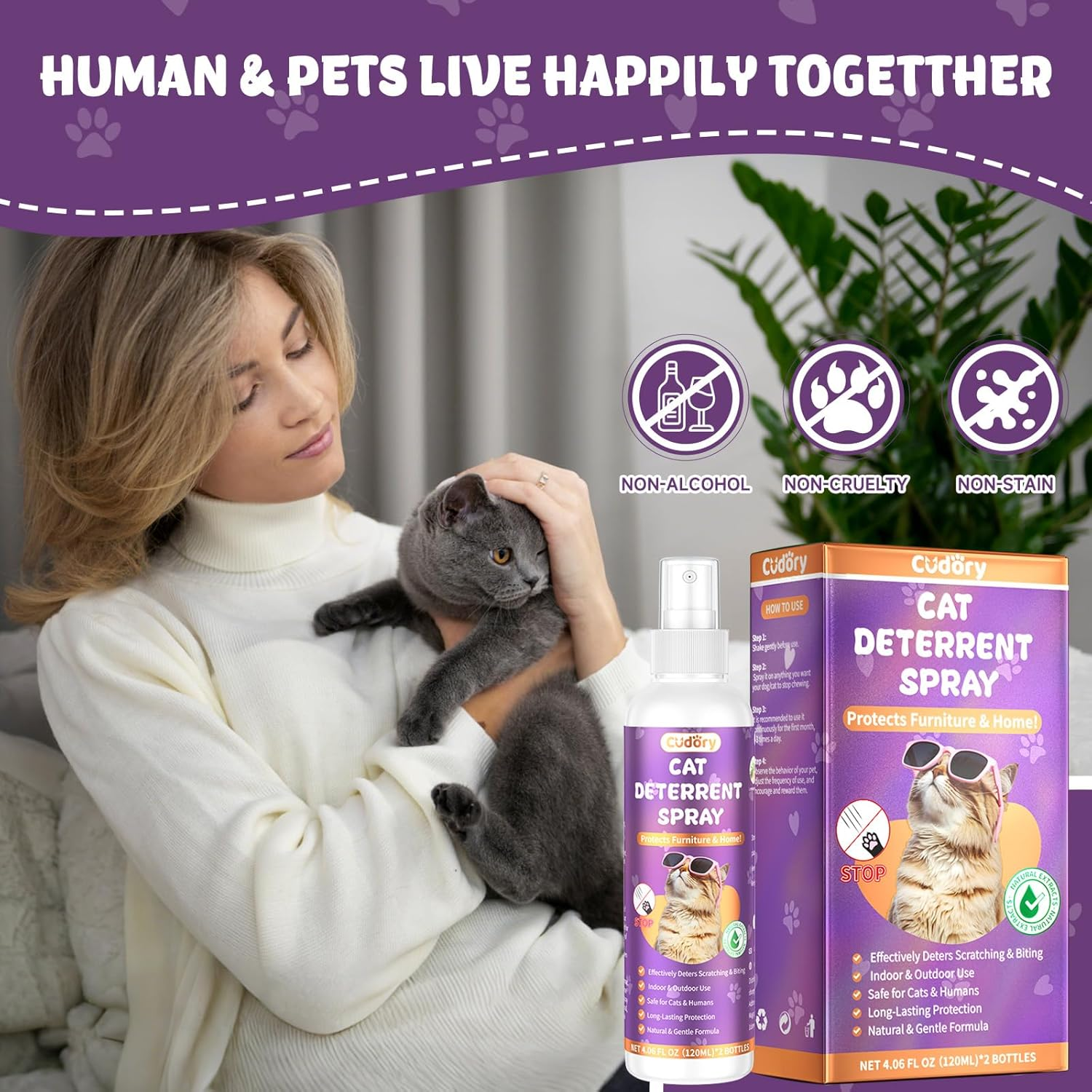 2 Pack Cat Deterrent Spray for Indoor & Outdoor&ndash; Cat Repellent Spray for Scratching & Marking &ndash; Anti-Scratch Deterrent for Furniture, Walls & Plants &ndash; Cat Spray for Behavior Correction(2 Pcs * 120 ML) image number 6