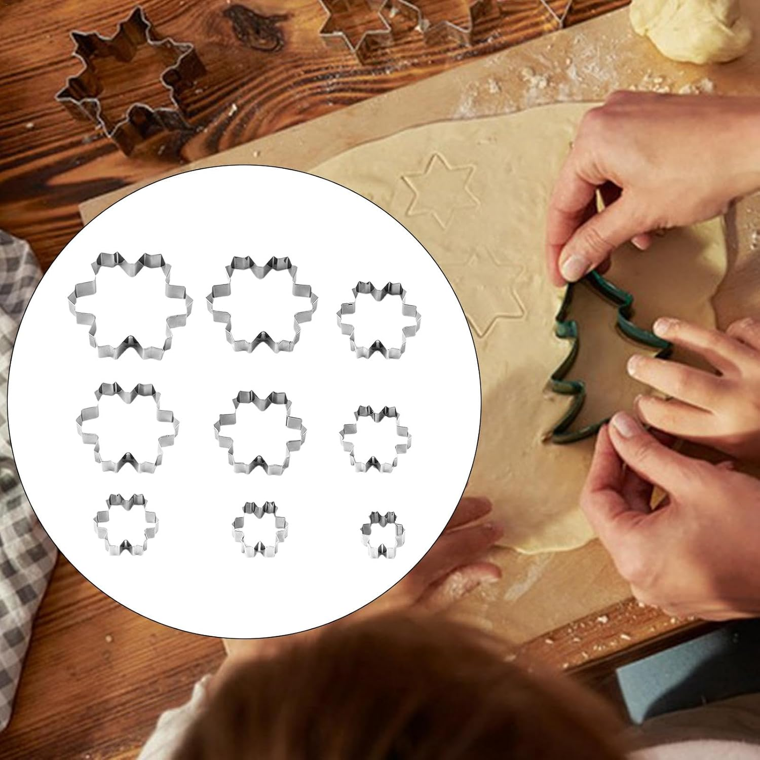 Christmas Cookie Set, Stainless Steel Cutter Fondant, Baking Molds Cookie Cutter, 9X Holiday Cookie Baking Tools, Snowflake Cookie Shaper, Stainless Steel Cookie for H image number 2