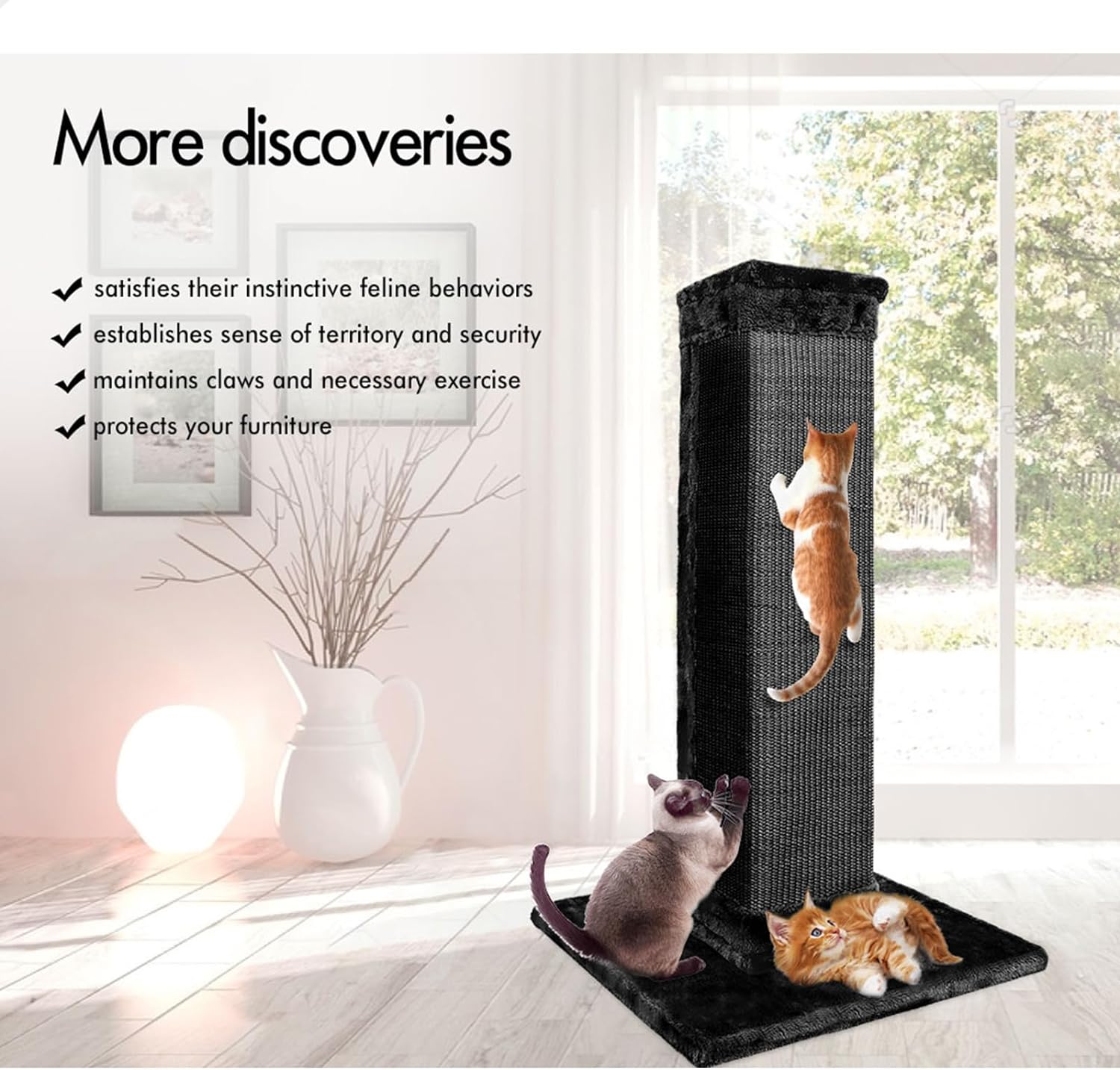 BEASTIE Cat Scratching Post Tree 92Cm Height Cat Scratcher Tower Condo House Furniture Wood, Black image number 6