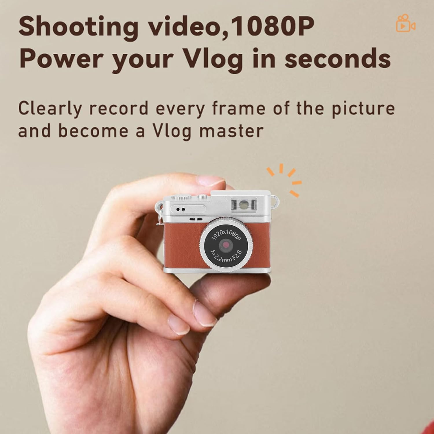 Dpofirs Mini Keychain Camera, 1080P Small Retro Camera for Photo Video Travel Vlog, Built in 4 Filters, 0.96" HD Screen, 128GB Expandable (Brown) image number 2