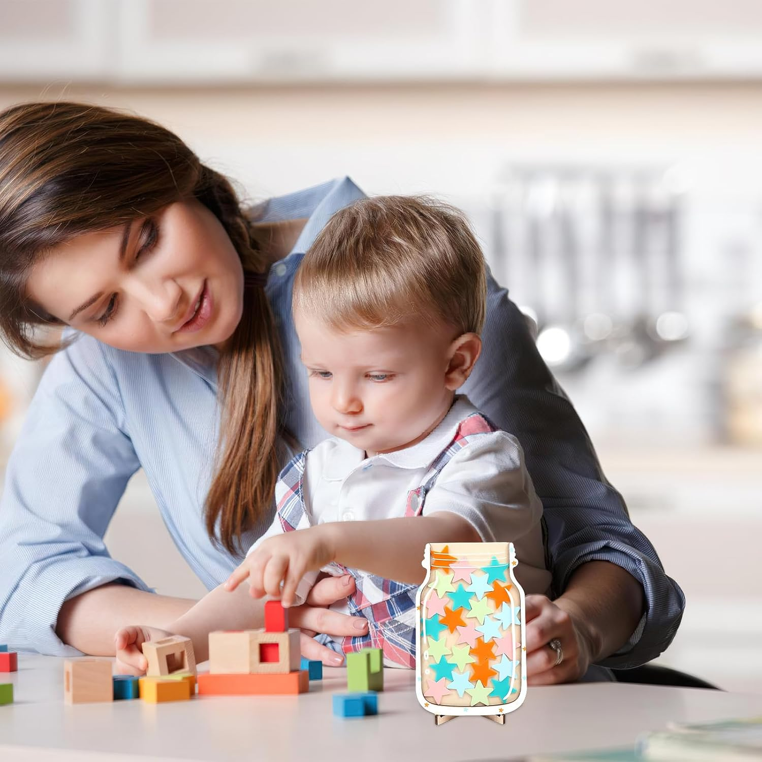 Customized Stars Reward Jar with Magnetic Chart for Classroom and Home, Kids Behavioral Management System image number 4