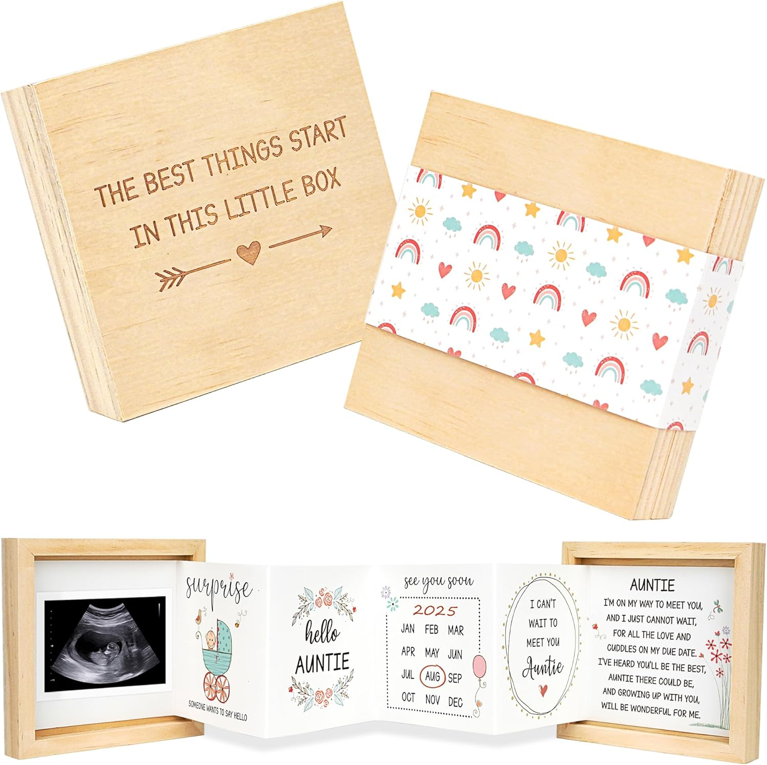 Pregnancy Announcement for Aunt, Auntie- Baby Announcement Gifts Ideas, Surprise Pregnancy Reveal Gifts to Sister, Best Friend- Baby Ultrasound Photo Keepsake Wooden Box image number 6
