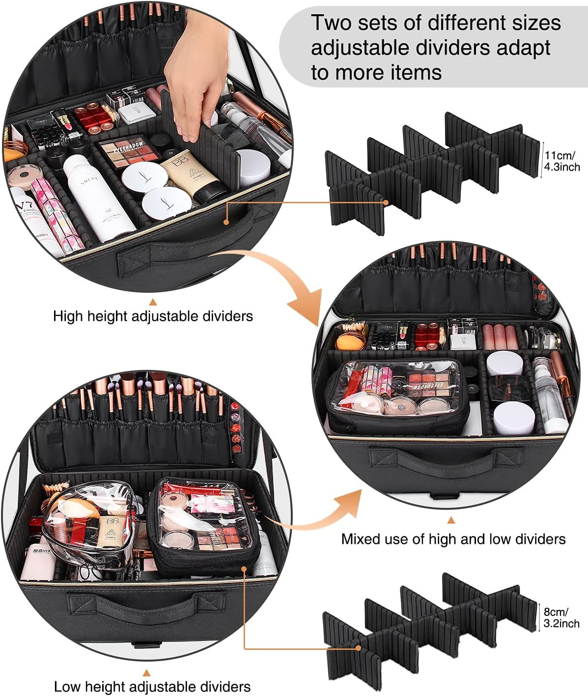 Relavel Extra Large Makeup Case - 17 Inches, PU Leather Makeup Box Professional Train Case Travel Cosmetic Organiser Makeup Brush Holder Waterproof Make up Storage for Makeup Artist, Black, 17"-PU Leather image number 5