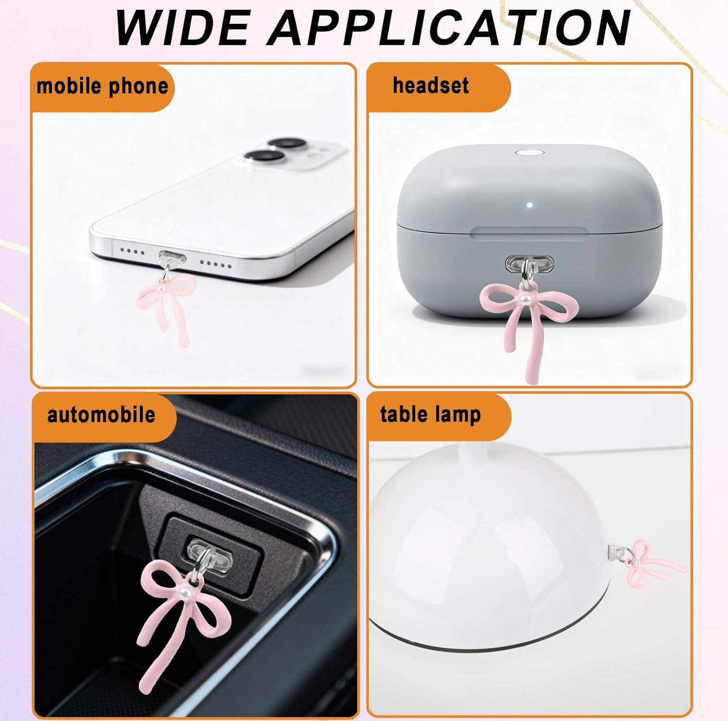 Ozessence 6 Pcs USB-C Dust Plug, Bow-Knot Type-C Anti-Dust Protection Plugs Suitable for Iphone 14/15/16 Pro Max Samsung Galaxy Tablet for All Type-C Ports with Cleaning Brush(Pink) image number 3